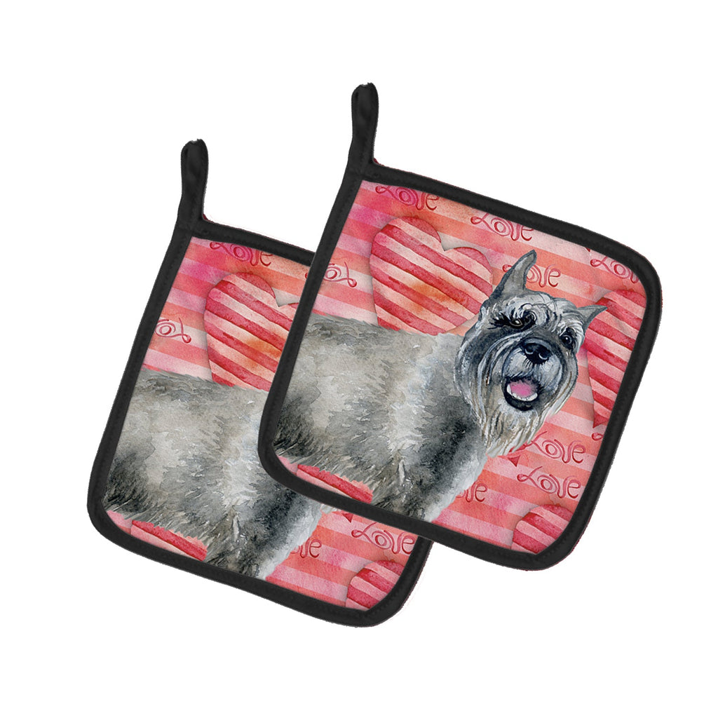 Schnauzer Love Pot Holder Set of 2 Heat Resistant Quilted Hot Pads 7.5 x 7.5 Inch, Insulated Kitchen Trivets for Cooking & Baking