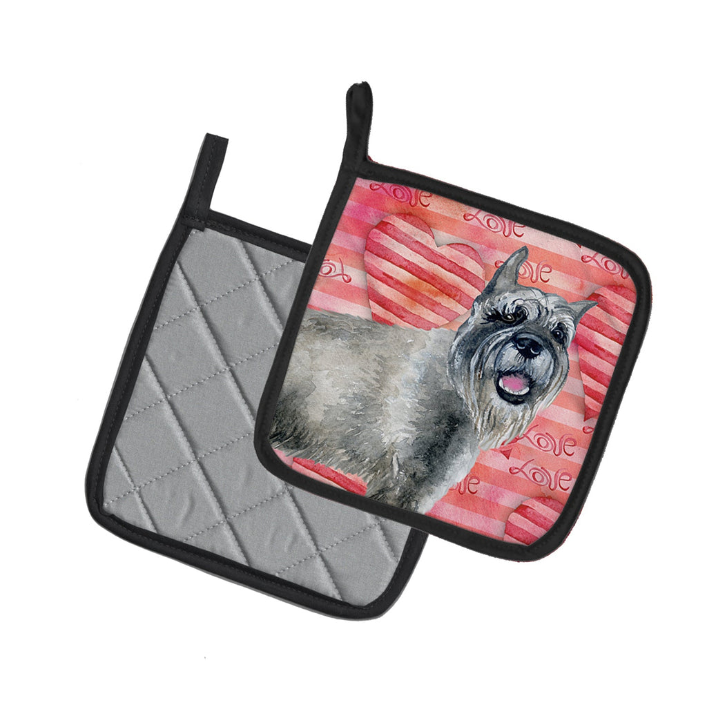 Schnauzer Love Pot Holder Set of 2 Heat Resistant Quilted Hot Pads 7.5 x 7.5 Inch, Insulated Kitchen Trivets for Cooking & Baking
