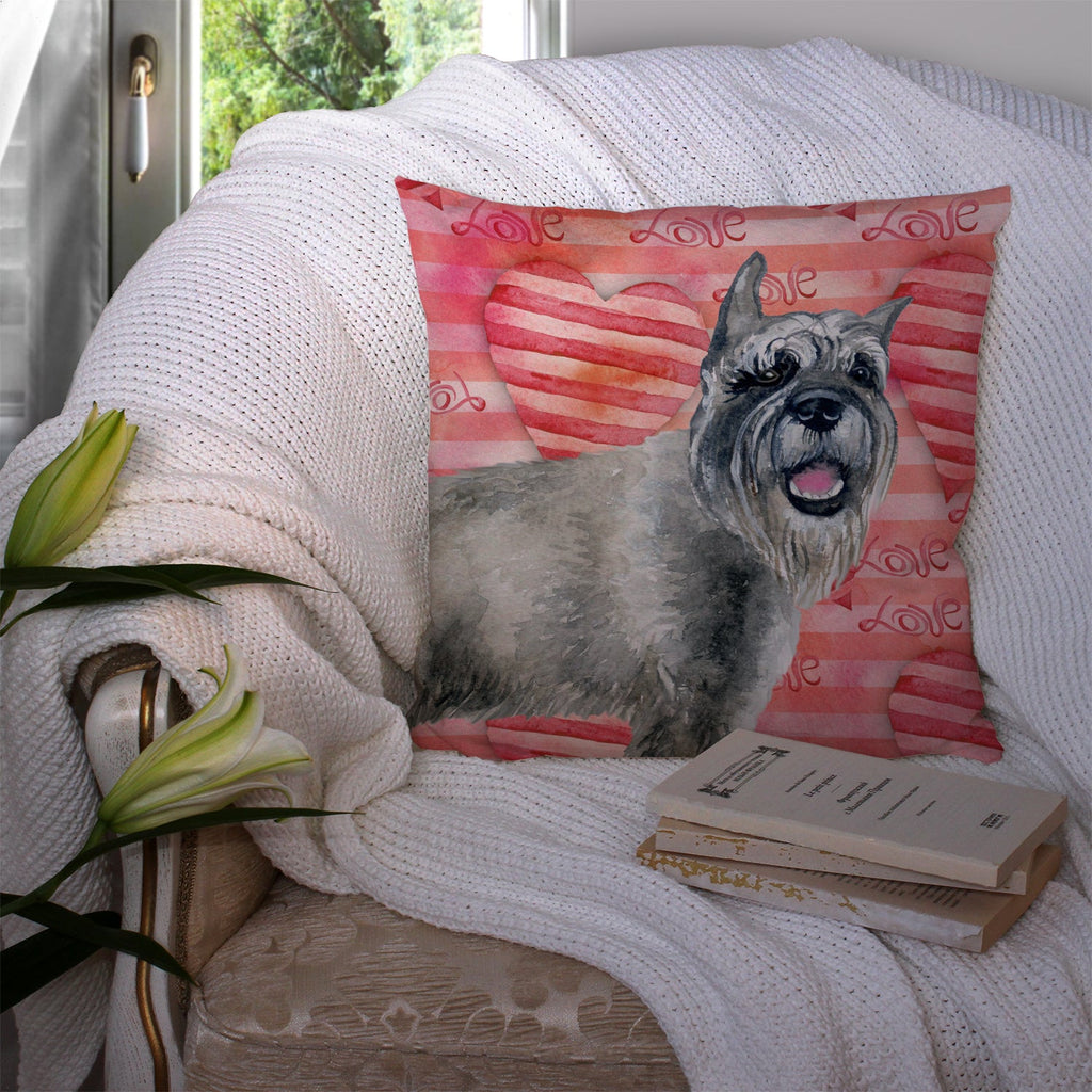 Schnauzer Love Decorative Throw Pillow 14x14 Indoor Outdoor Accent Cushion, Fabric Cover with Insert for Sofa, Bed, Porch & Living Room