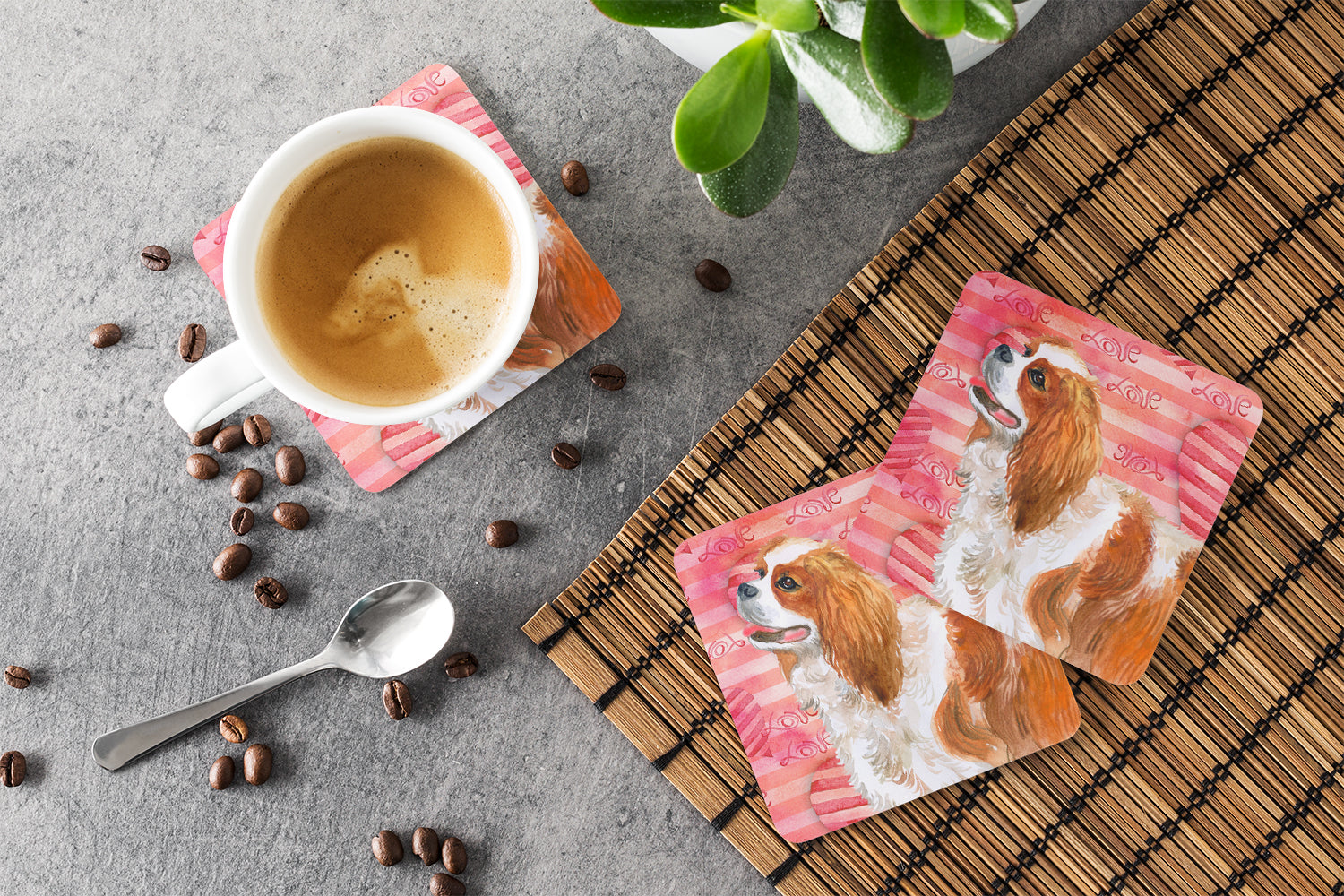 Cavalier Spaniel Love Foam Coasters Set of 4 Cup Coasters for Indoor Outdoor, Tabletop Protection, Anti Slip, Mouse pad Material