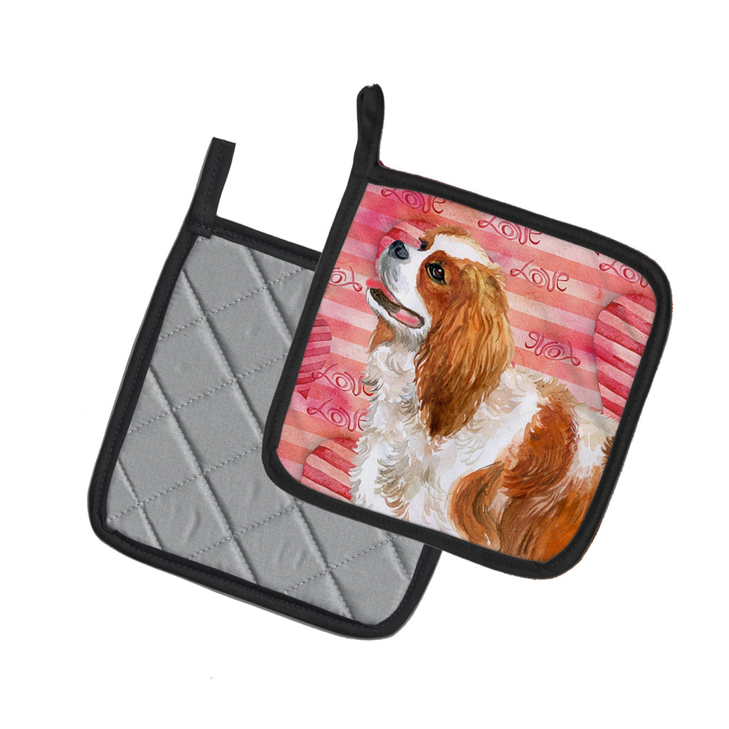 Cavalier Spaniel Love Pot Holder Set of 2 Heat Resistant Quilted Hot Pads 7.5 x 7.5 Inch, Insulated Kitchen Trivets for Cooking & Baking