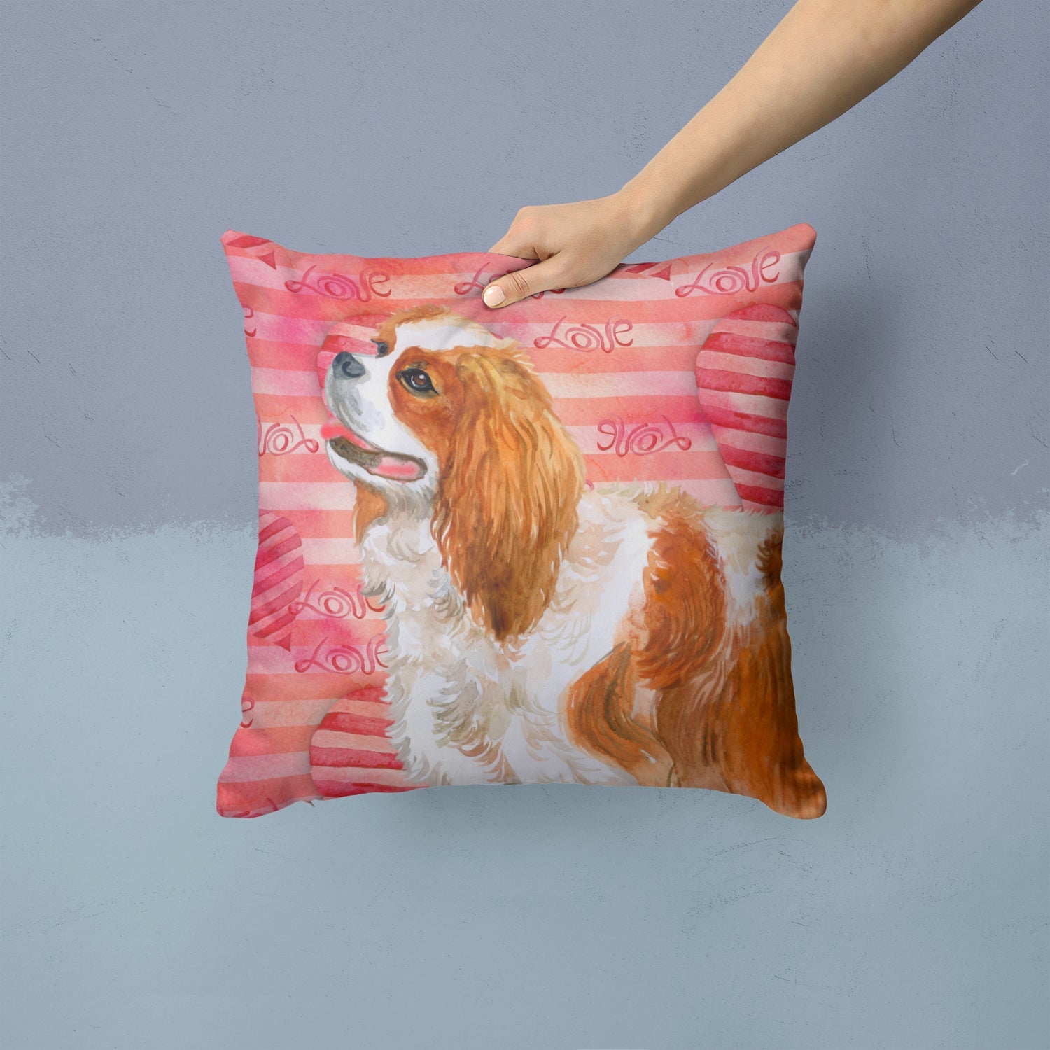 Cavalier Spaniel Love Decorative Throw Pillow 14x14 Indoor Outdoor Accent Cushion, Fabric Cover with Insert for Sofa, Bed, Porch & Living Room