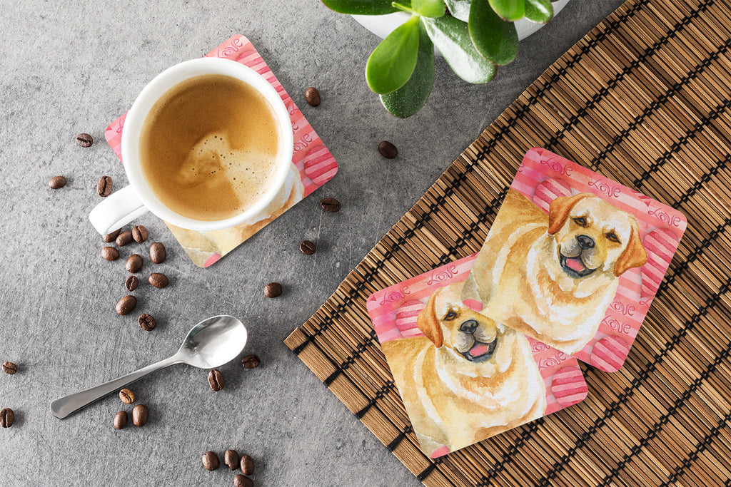 Golden Retriever Love Foam Coasters Set of 4 Cup Coasters for Indoor Outdoor, Tabletop Protection, Anti Slip, Mouse pad Material
