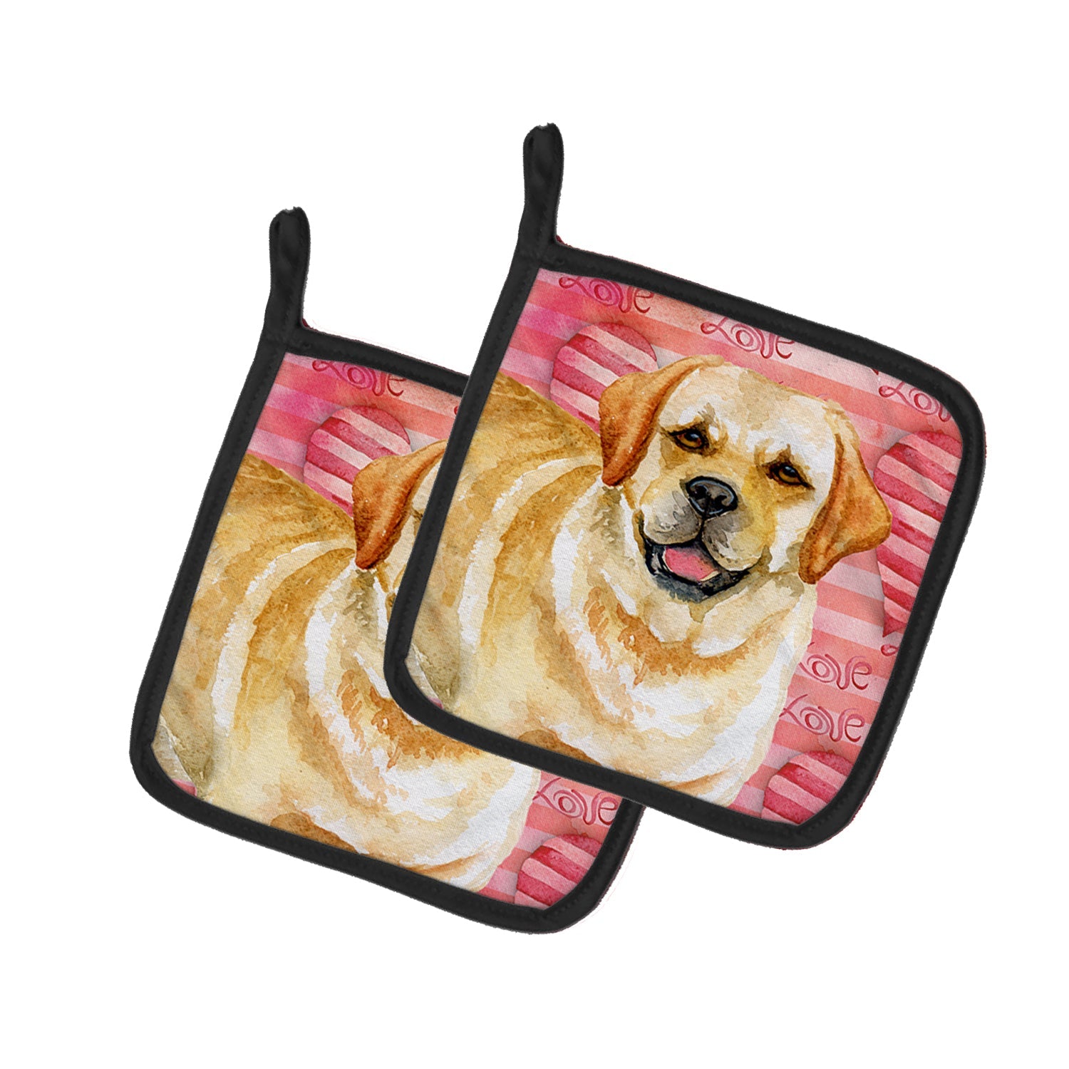 Golden Retriever Love Pot Holder Set of 2 Heat Resistant Quilted Hot Pads 7.5 x 7.5 Inch, Insulated Kitchen Trivets for Cooking & Baking