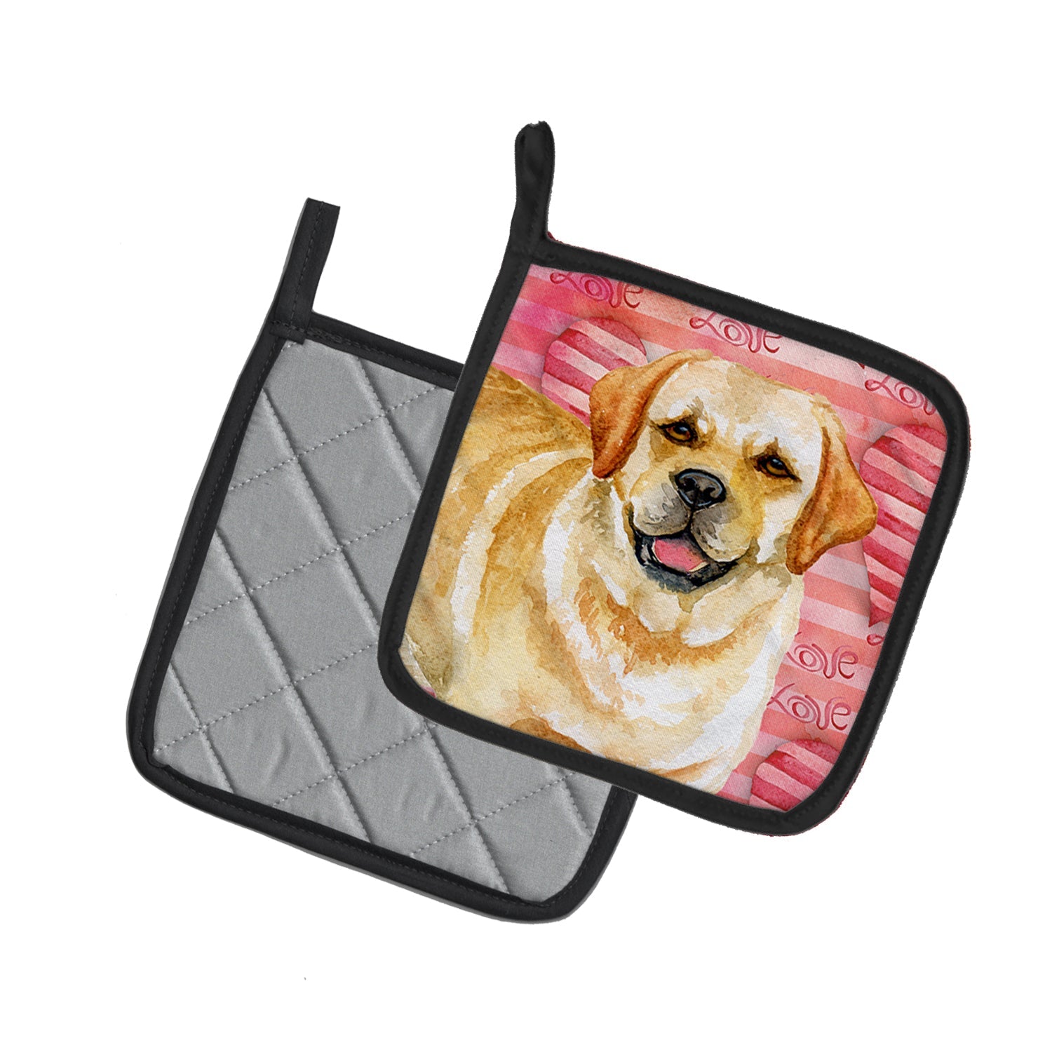 Golden Retriever Love Pot Holder Set of 2 Heat Resistant Quilted Hot Pads 7.5 x 7.5 Inch, Insulated Kitchen Trivets for Cooking & Baking