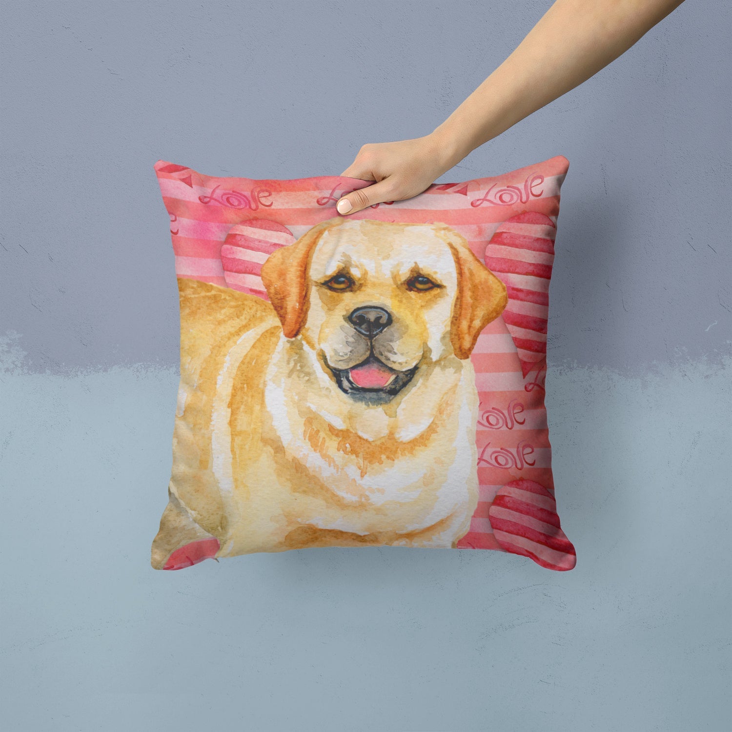 Golden Retriever Love Decorative Throw Pillow 14x14 Indoor Outdoor Accent Cushion, Fabric Cover with Insert for Sofa, Bed, Porch & Living Room