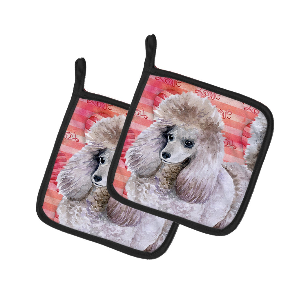 Poodle Love Pot Holder Set of 2 Heat Resistant Quilted Hot Pads 7.5 x 7.5 Inch, Insulated Kitchen Trivets for Cooking & Baking