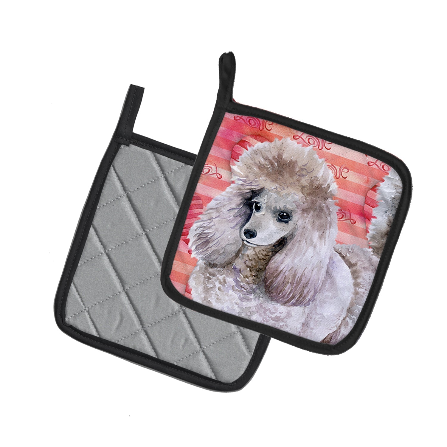 Poodle Love Pot Holder Set of 2 Heat Resistant Quilted Hot Pads 7.5 x 7.5 Inch, Insulated Kitchen Trivets for Cooking & Baking
