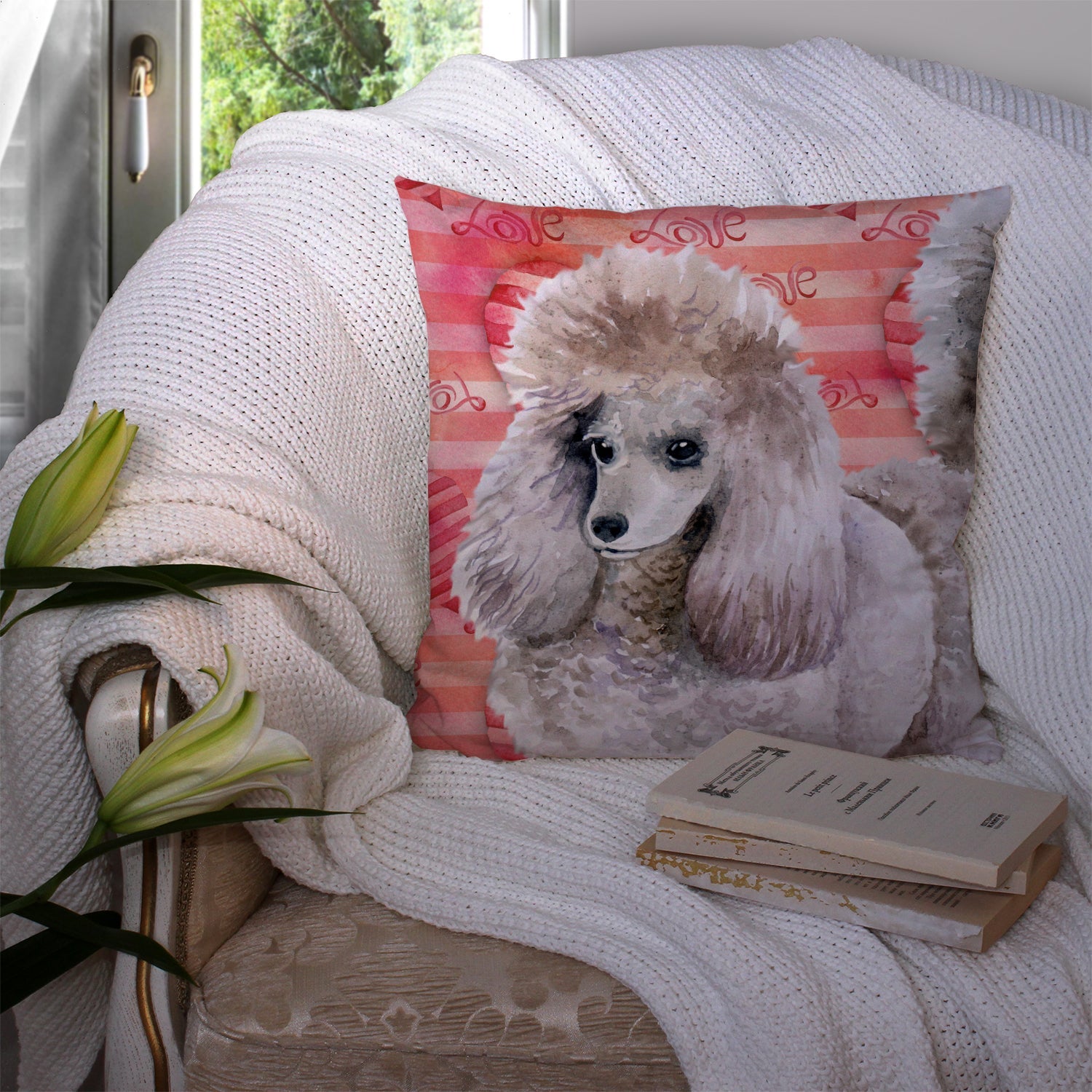 Poodle Love Decorative Throw Pillow 14x14 Indoor Outdoor Accent Cushion, Fabric Cover with Insert for Sofa, Bed, Porch & Living Room