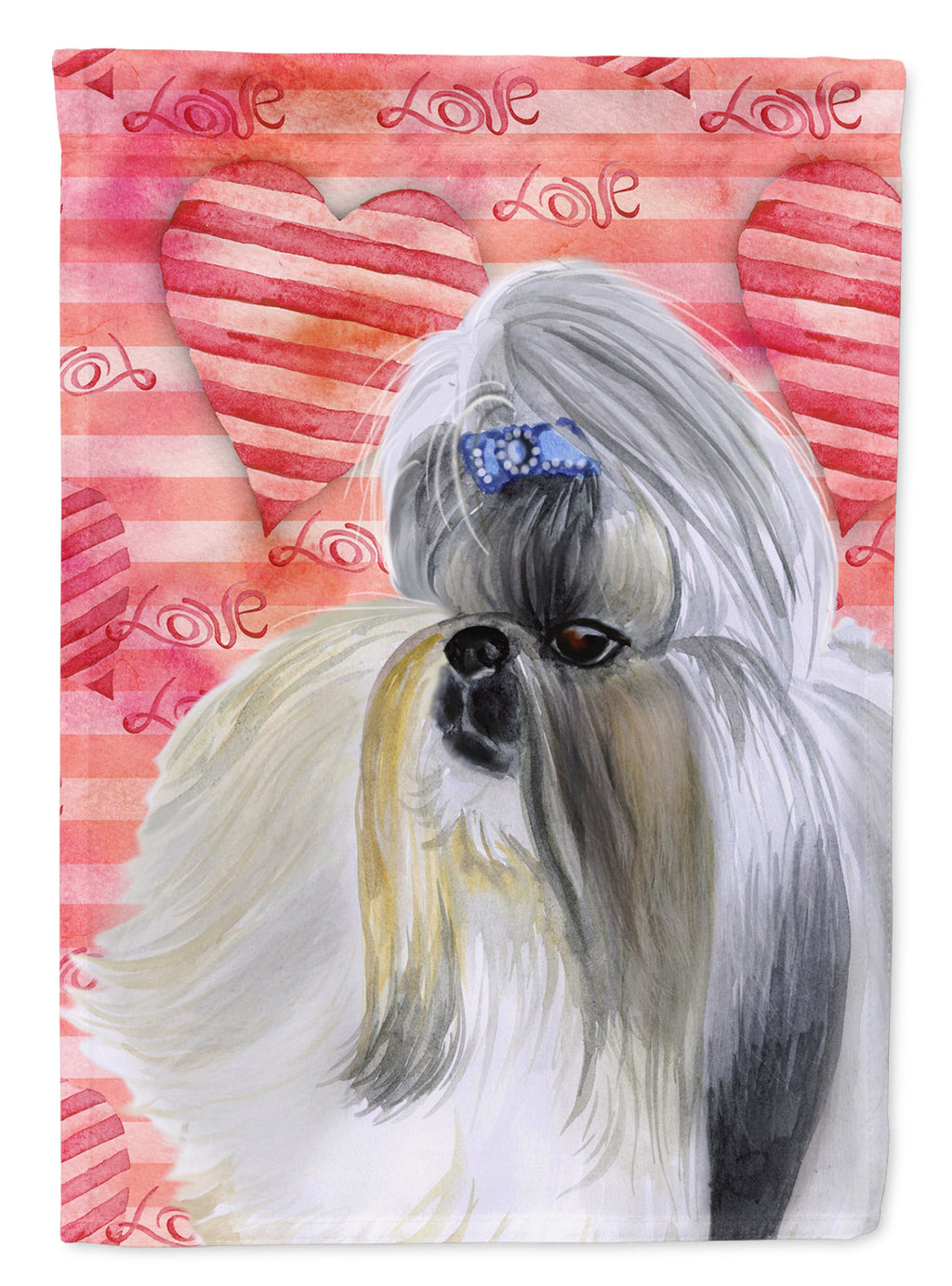Shih Tzu Love House Flag 28x40 Porch Sleeve Pole Decorative Outside Yard Banner Artwork Wall Hanging, Polyester