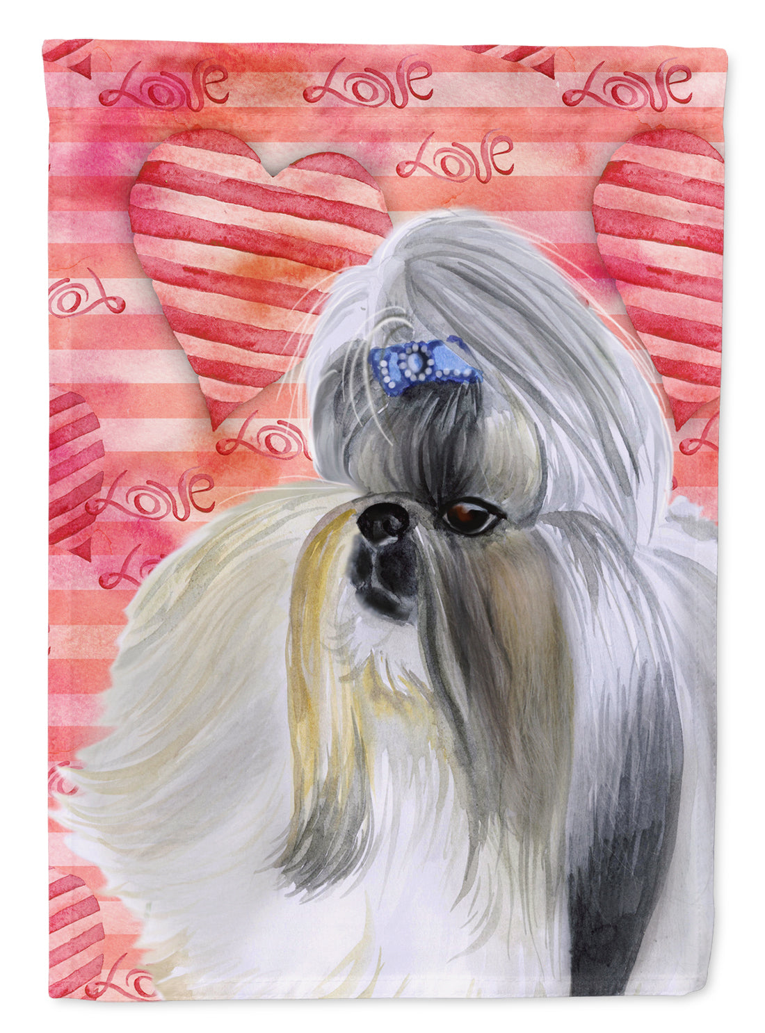 Shih Tzu Love House Flag 28x40 Porch Sleeve Pole Decorative Outside Yard Banner Artwork Wall Hanging, Polyester