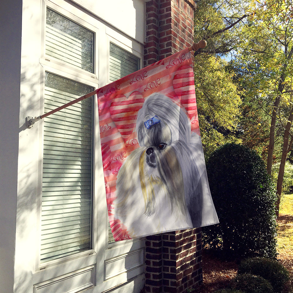 Shih Tzu Love House Flag 28x40 Porch Sleeve Pole Decorative Outside Yard Banner Artwork Wall Hanging, Polyester
