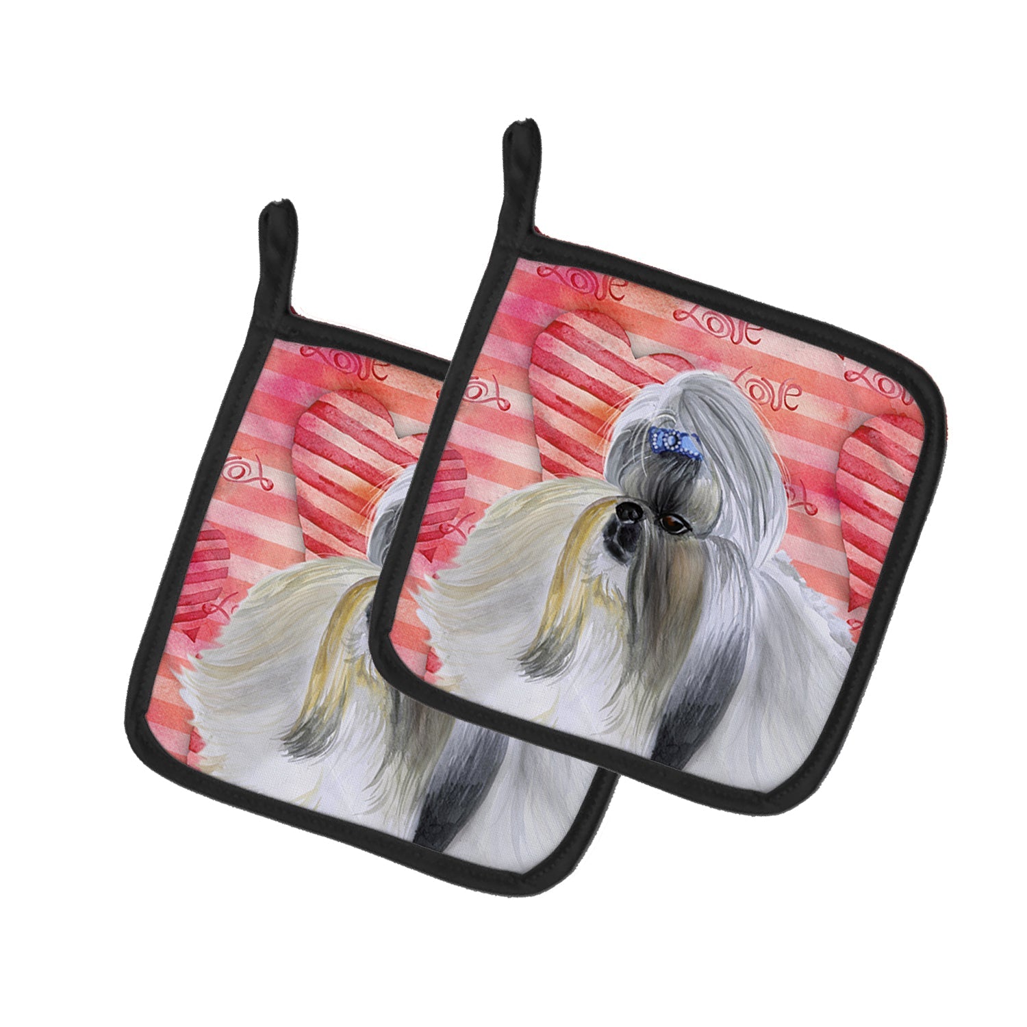 Shih Tzu Love Pot Holder Set of 2 Heat Resistant Quilted Hot Pads 7.5 x 7.5 Inch, Insulated Kitchen Trivets for Cooking & Baking