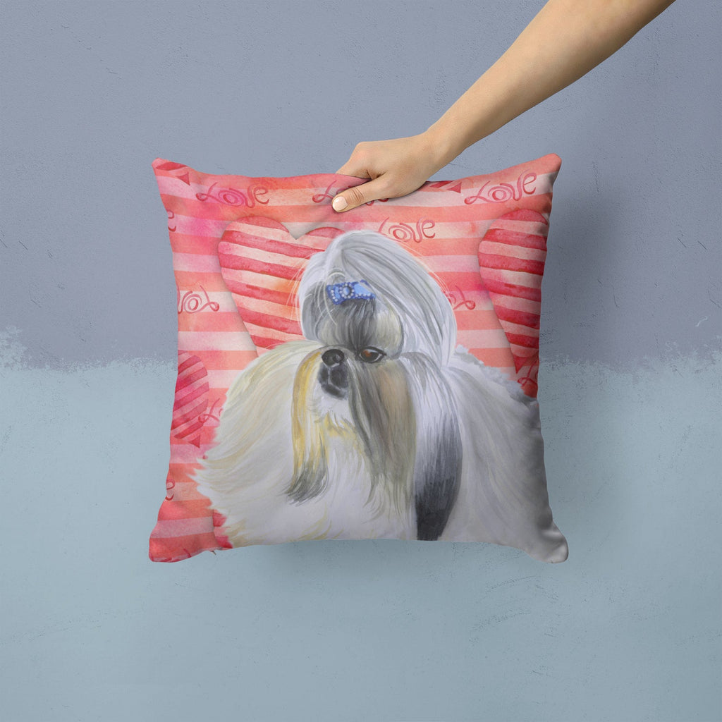 Shih Tzu Love Decorative Throw Pillow 14x14 Indoor Outdoor Accent Cushion, Fabric Cover with Insert for Sofa, Bed, Porch & Living Room