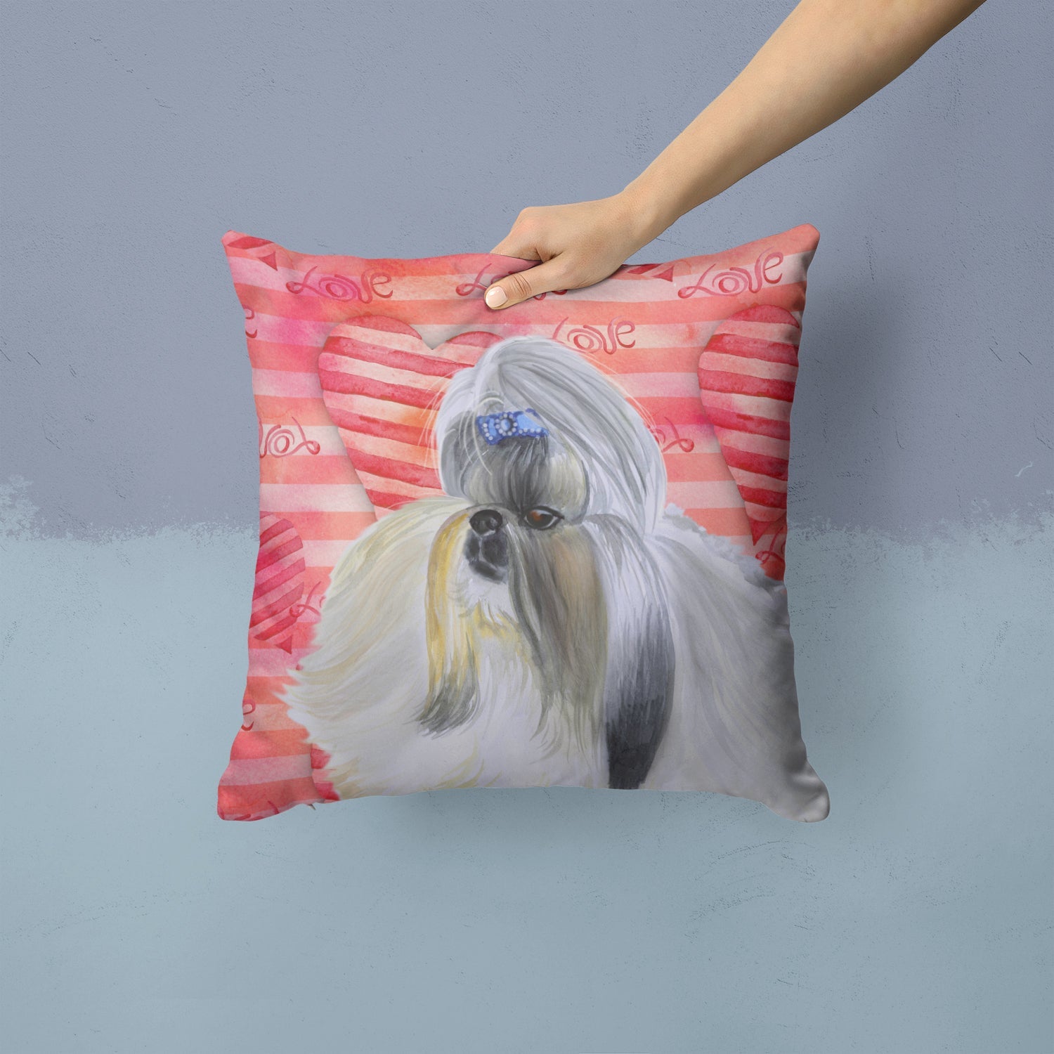Shih Tzu Love Decorative Throw Pillow 14x14 Indoor Outdoor Accent Cushion, Fabric Cover with Insert for Sofa, Bed, Porch & Living Room