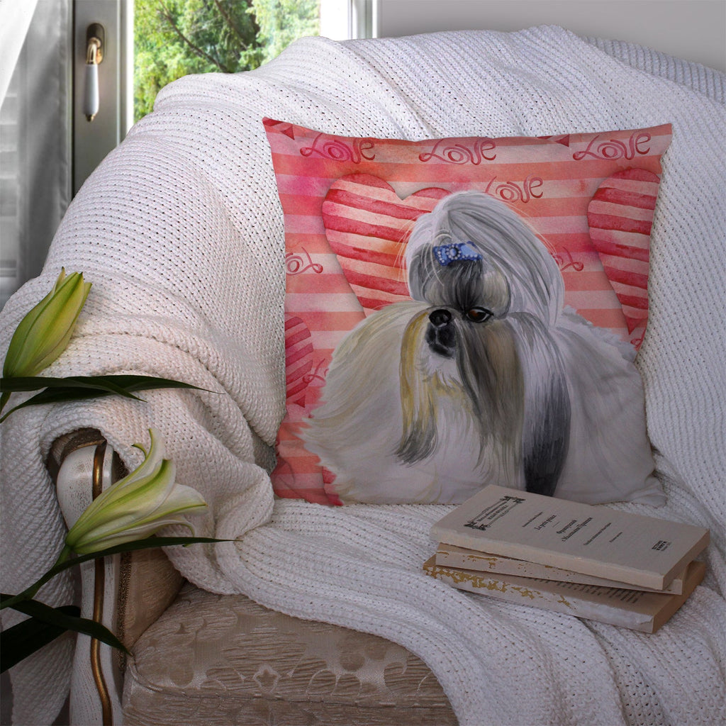 Shih Tzu Love Decorative Throw Pillow 14x14 Indoor Outdoor Accent Cushion, Fabric Cover with Insert for Sofa, Bed, Porch & Living Room