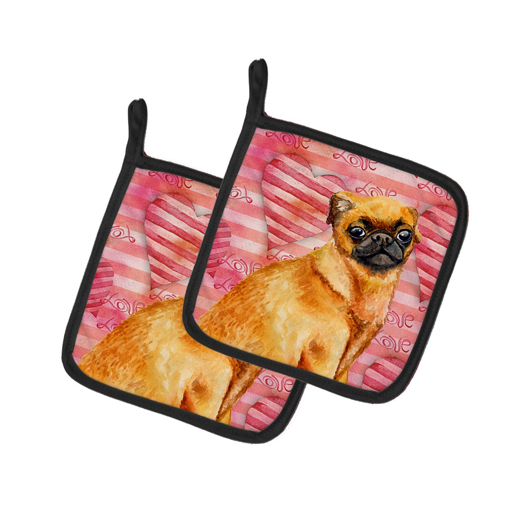 Small Brabant Griffon Love Pot Holder Set of 2 Heat Resistant Quilted Hot Pads 7.5 x 7.5 Inch, Insulated Kitchen Trivets for Cooking & Baking