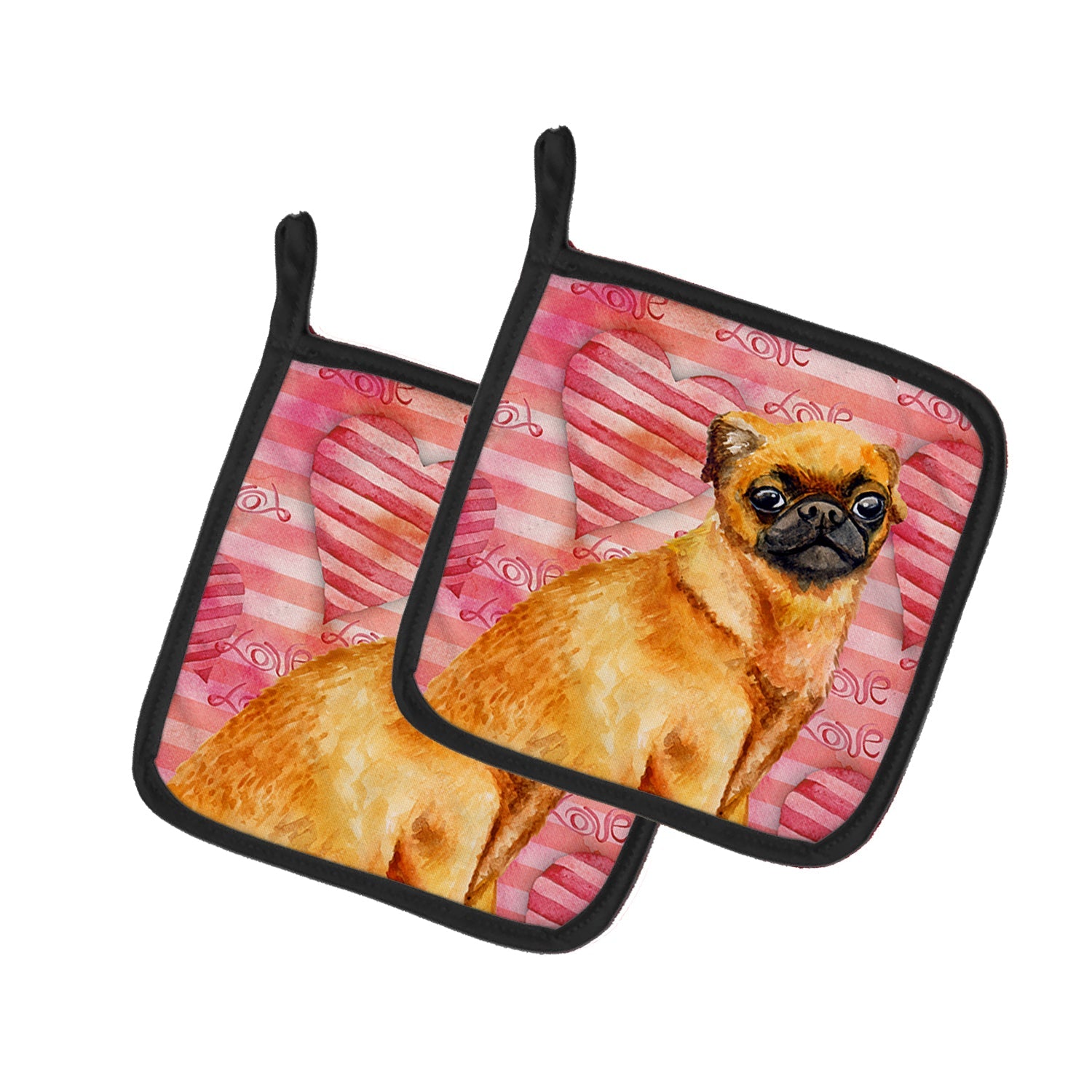 Small Brabant Griffon Love Pot Holder Set of 2 Heat Resistant Quilted Hot Pads 7.5 x 7.5 Inch, Insulated Kitchen Trivets for Cooking & Baking