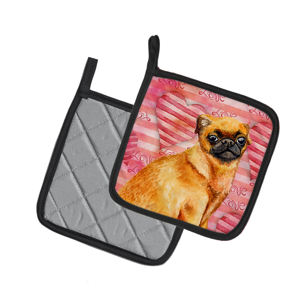 Small Brabant Griffon Love Pot Holder Set of 2 Heat Resistant Quilted Hot Pads 7.5 x 7.5 Inch, Insulated Kitchen Trivets for Cooking & Baking