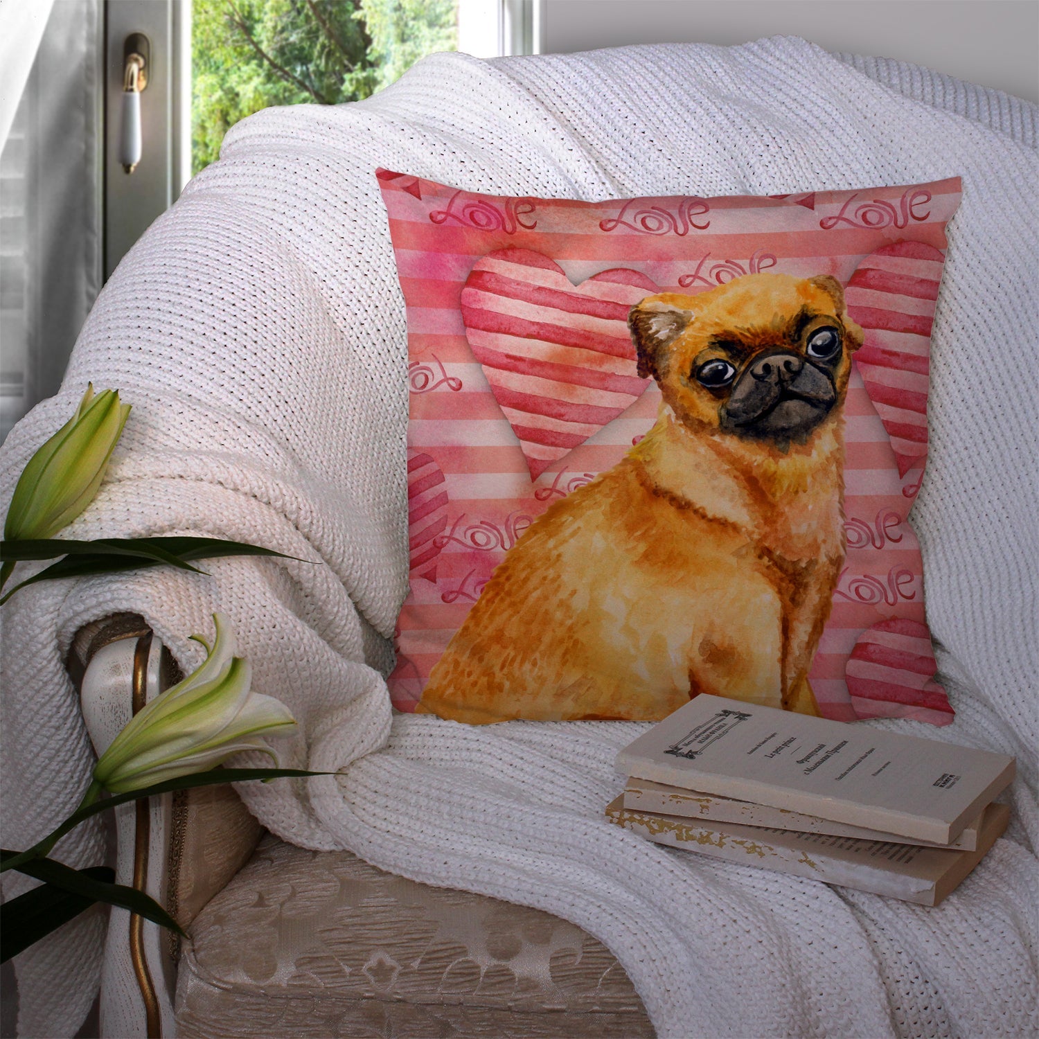 Small Brabant Griffon Love Decorative Throw Pillow 14x14 Indoor Outdoor Accent Cushion, Fabric Cover with Insert for Sofa, Bed, Porch & Living Room