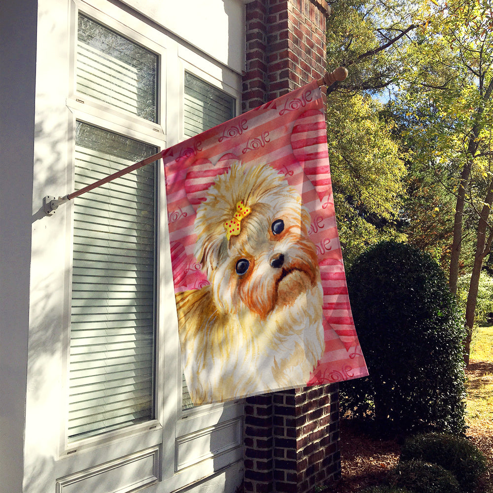 Morkie Love House Flag 28x40 Porch Sleeve Pole Decorative Outside Yard Banner Artwork Wall Hanging, Polyester