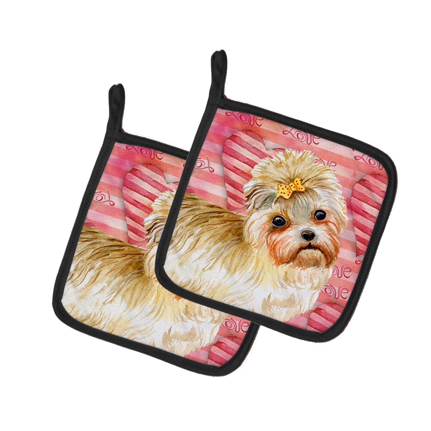 Morkie Love Pot Holder Set of 2 Heat Resistant Quilted Hot Pads 7.5 x 7.5 Inch, Insulated Kitchen Trivets for Cooking & Baking