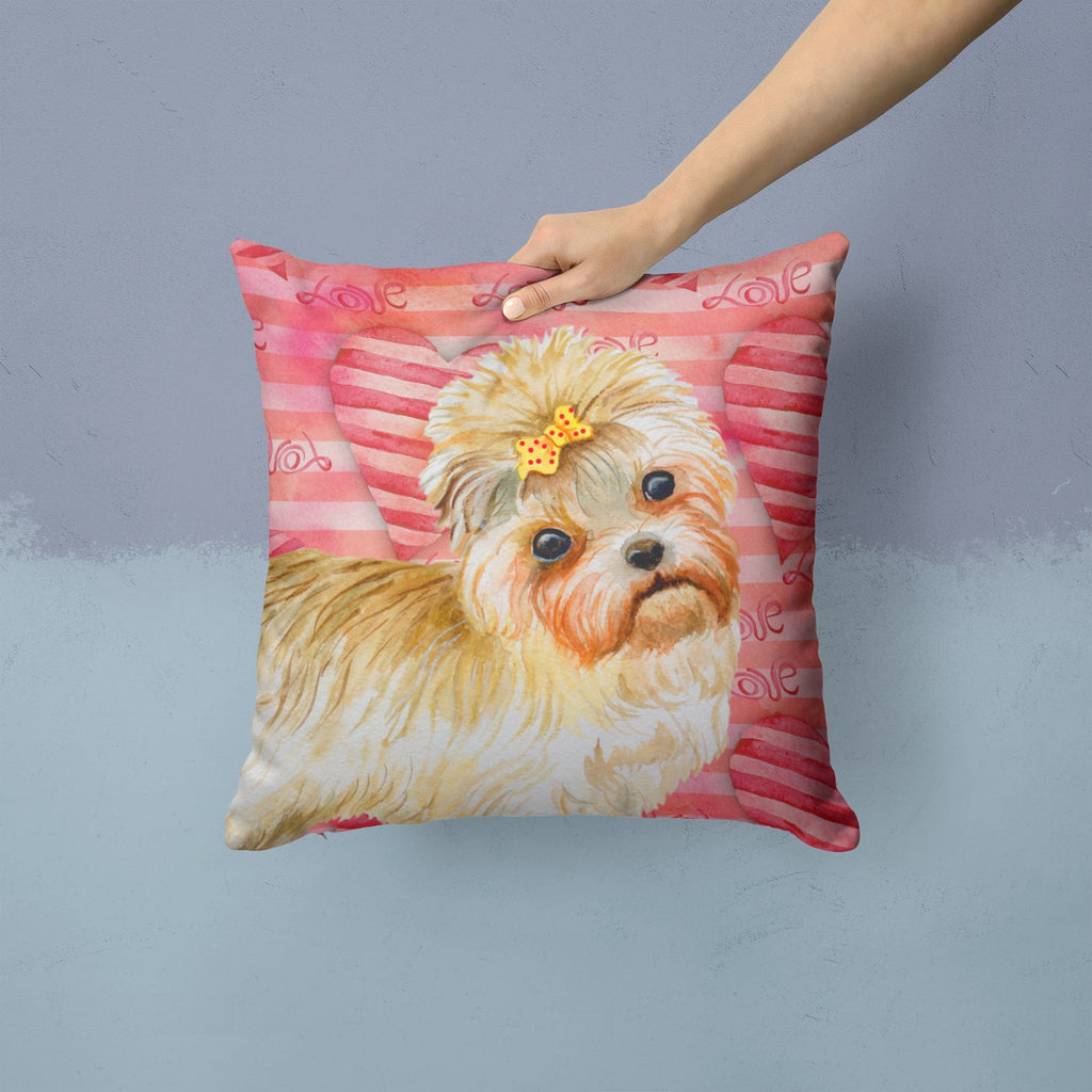 Morkie Love Decorative Throw Pillow 14x14 Indoor Outdoor Accent Cushion, Fabric Cover with Insert for Sofa, Bed, Porch & Living Room
