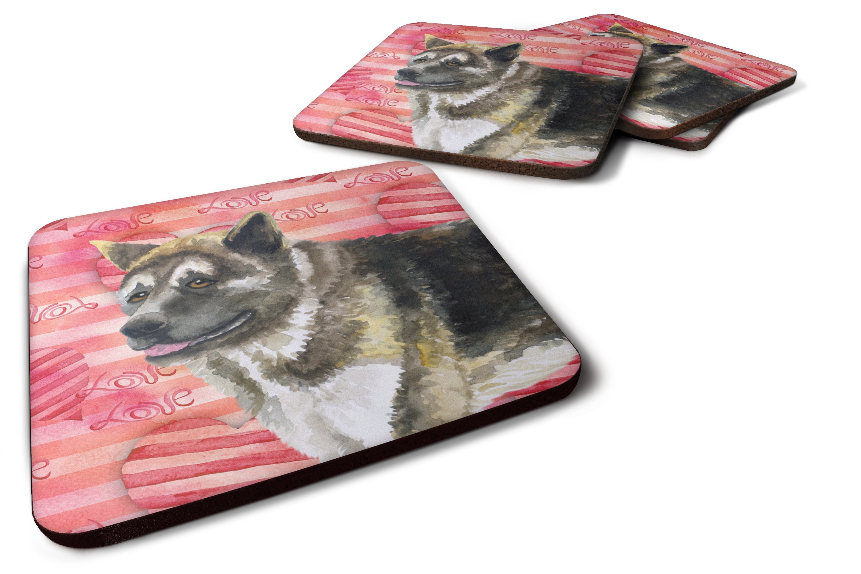 American Akita Love Foam Coasters Set of 4 Cup Coasters for Indoor Outdoor, Tabletop Protection, Anti Slip, Mouse pad Material