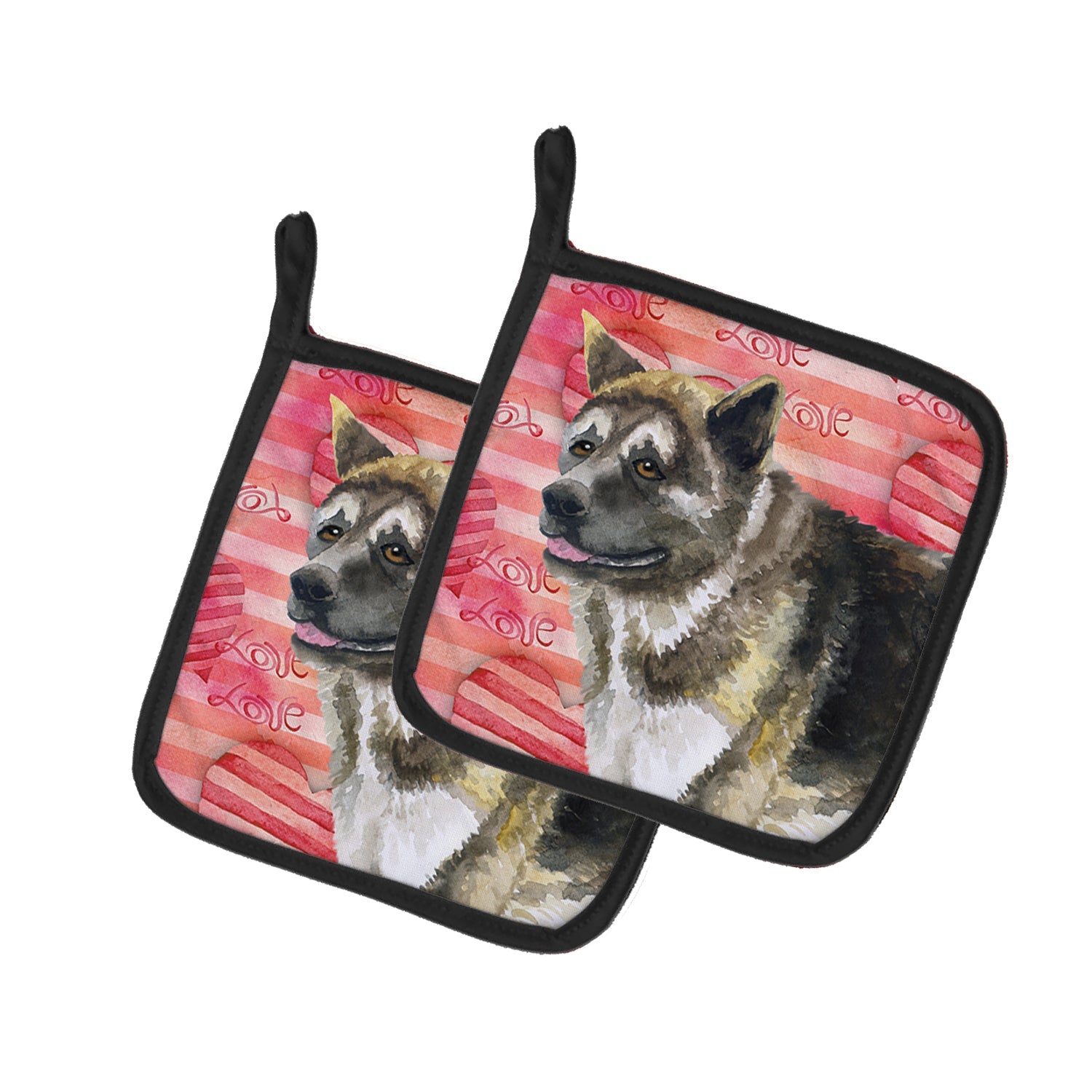 American Akita Love Pot Holder Set of 2 Heat Resistant Quilted Hot Pads 7.5 x 7.5 Inch, Insulated Kitchen Trivets for Cooking & Baking