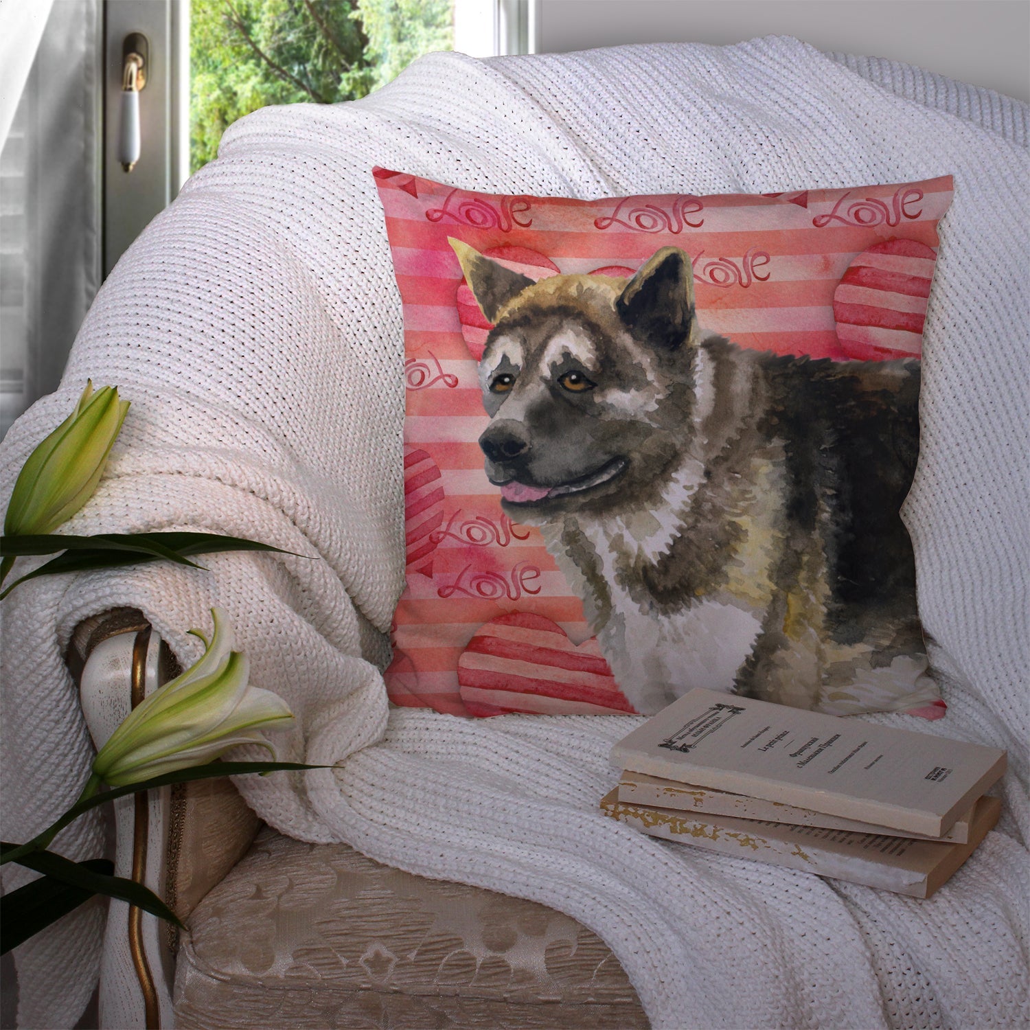 American Akita Love Decorative Throw Pillow 14x14 Indoor Outdoor Accent Cushion, Fabric Cover with Insert for Sofa, Bed, Porch & Living Room