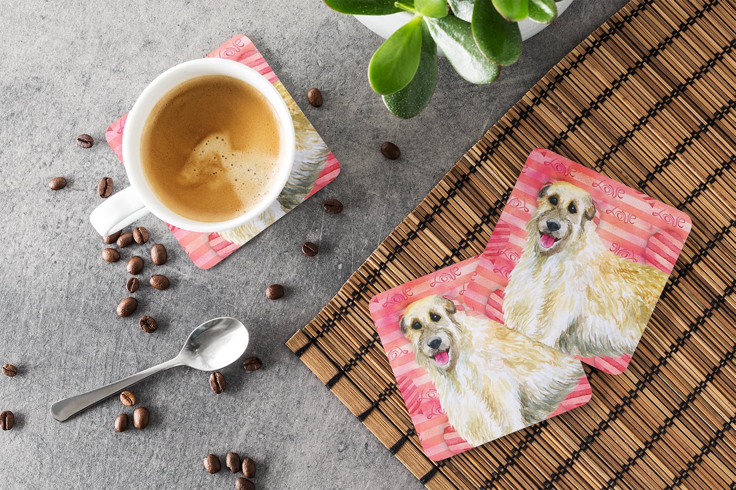 Irish Wolfhound Love Foam Coasters Set of 4 Cup Coasters for Indoor Outdoor, Tabletop Protection, Anti Slip, Mouse pad Material