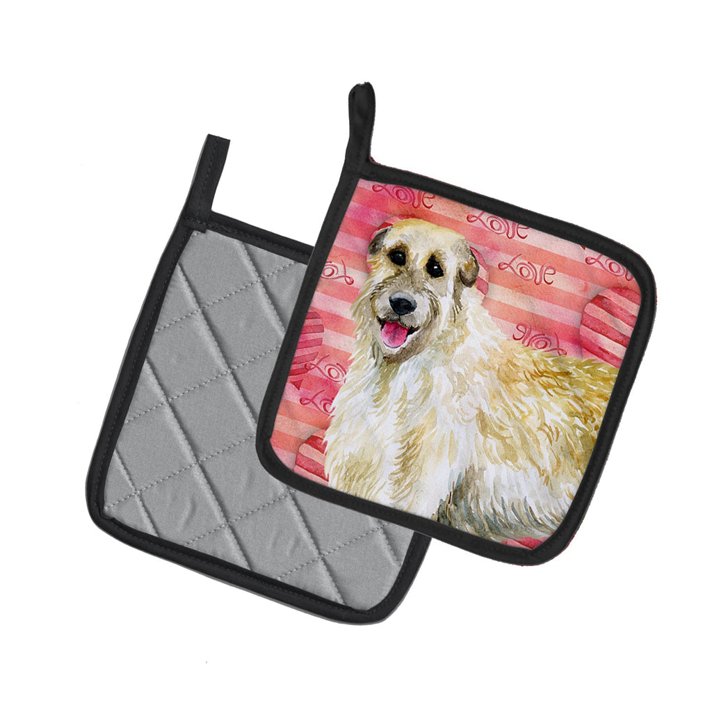 Irish Wolfhound Love Pot Holder Set of 2 Heat Resistant Quilted Hot Pads 7.5 x 7.5 Inch, Insulated Kitchen Trivets for Cooking & Baking