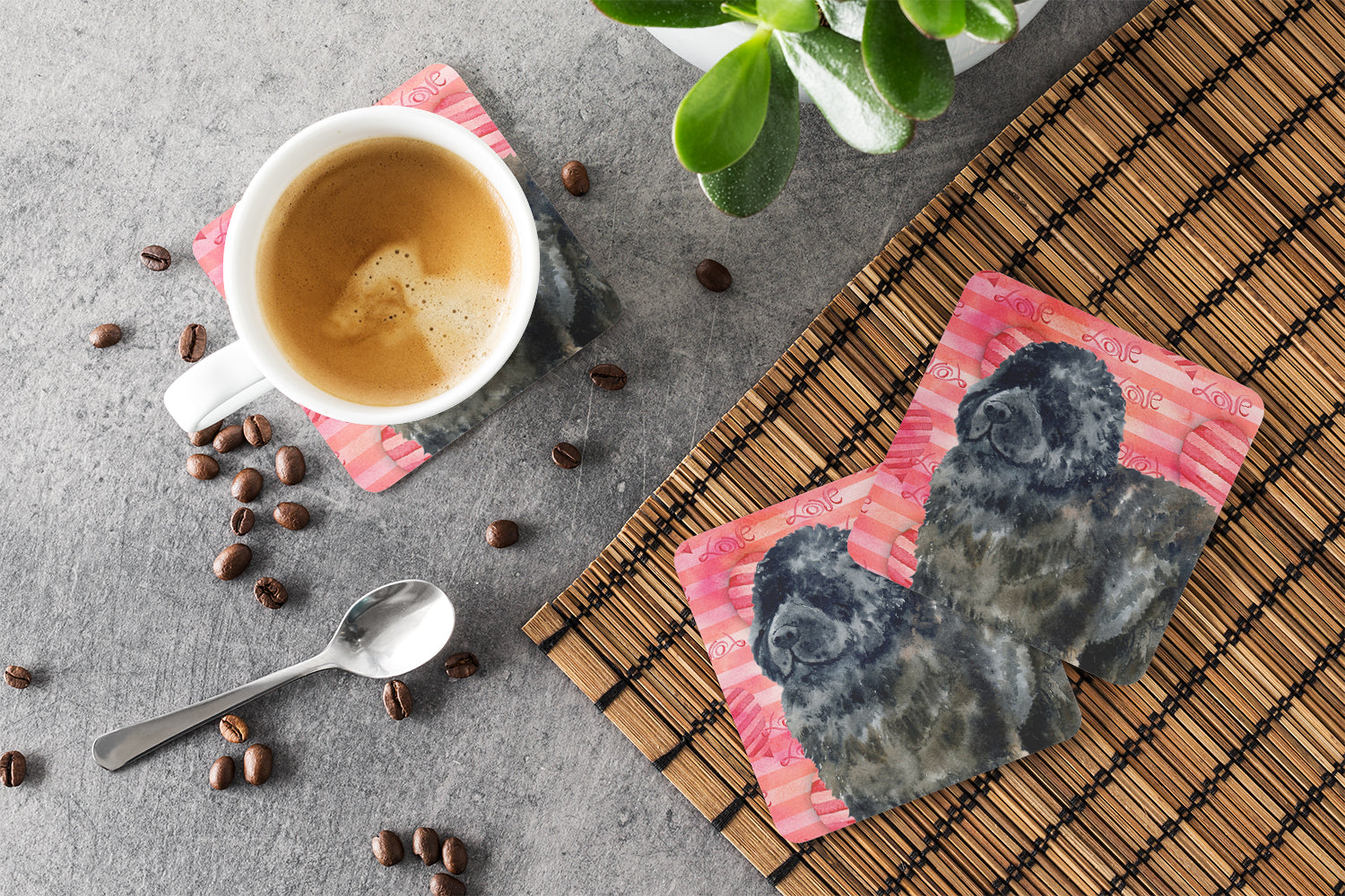 Newfoundland Love Foam Coasters Set of 4 Cup Coasters for Indoor Outdoor, Tabletop Protection, Anti Slip, Mouse pad Material