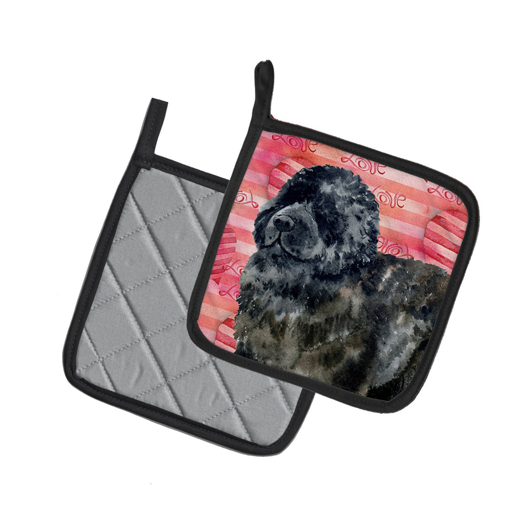 Newfoundland Love Pot Holder Set of 2 Heat Resistant Quilted Hot Pads 7.5 x 7.5 Inch, Insulated Kitchen Trivets for Cooking & Baking