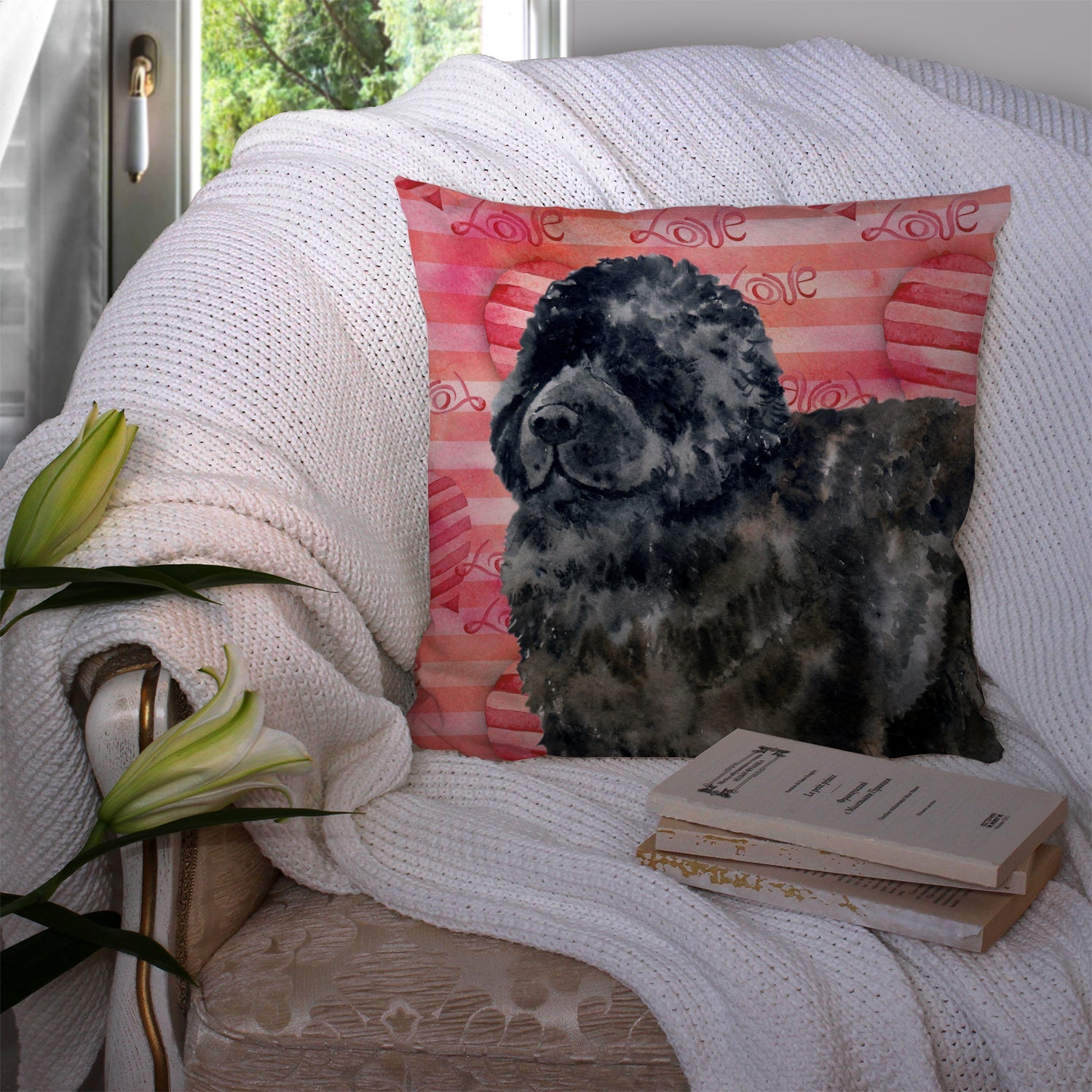 Newfoundland Love Decorative Throw Pillow 14x14 Indoor Outdoor Accent Cushion, Fabric Cover with Insert for Sofa, Bed, Porch & Living Room