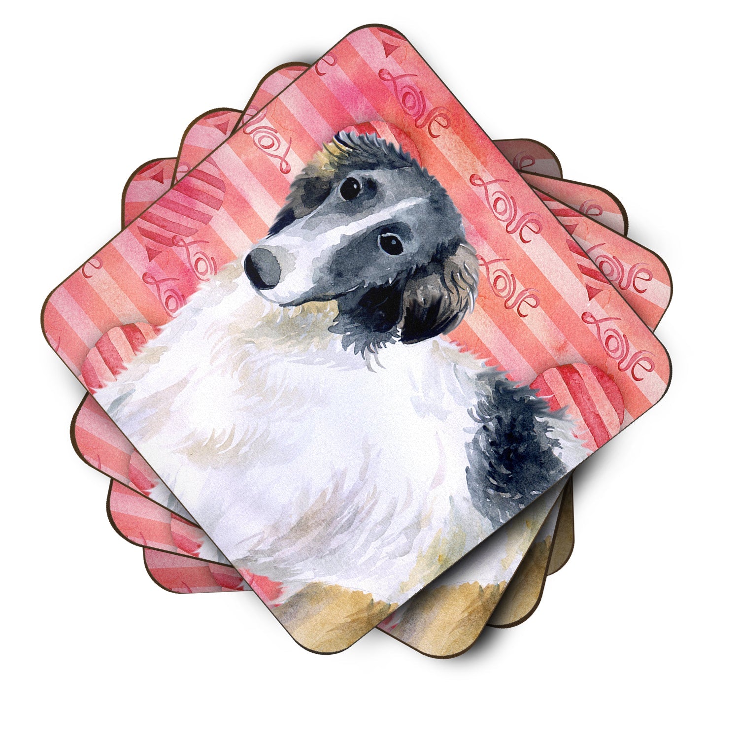 Borzoi Love Foam Coasters Set of 4 Cup Coasters for Indoor Outdoor, Tabletop Protection, Anti Slip, Mouse pad Material