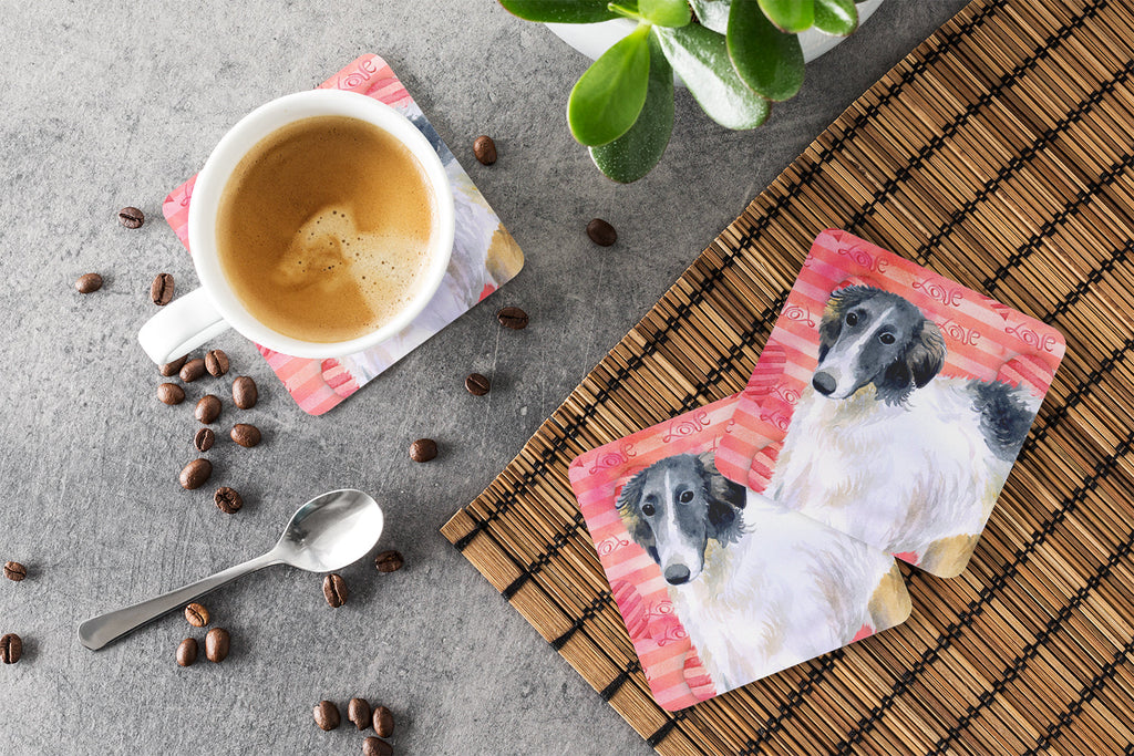Borzoi Love Foam Coasters Set of 4 Cup Coasters for Indoor Outdoor, Tabletop Protection, Anti Slip, Mouse pad Material
