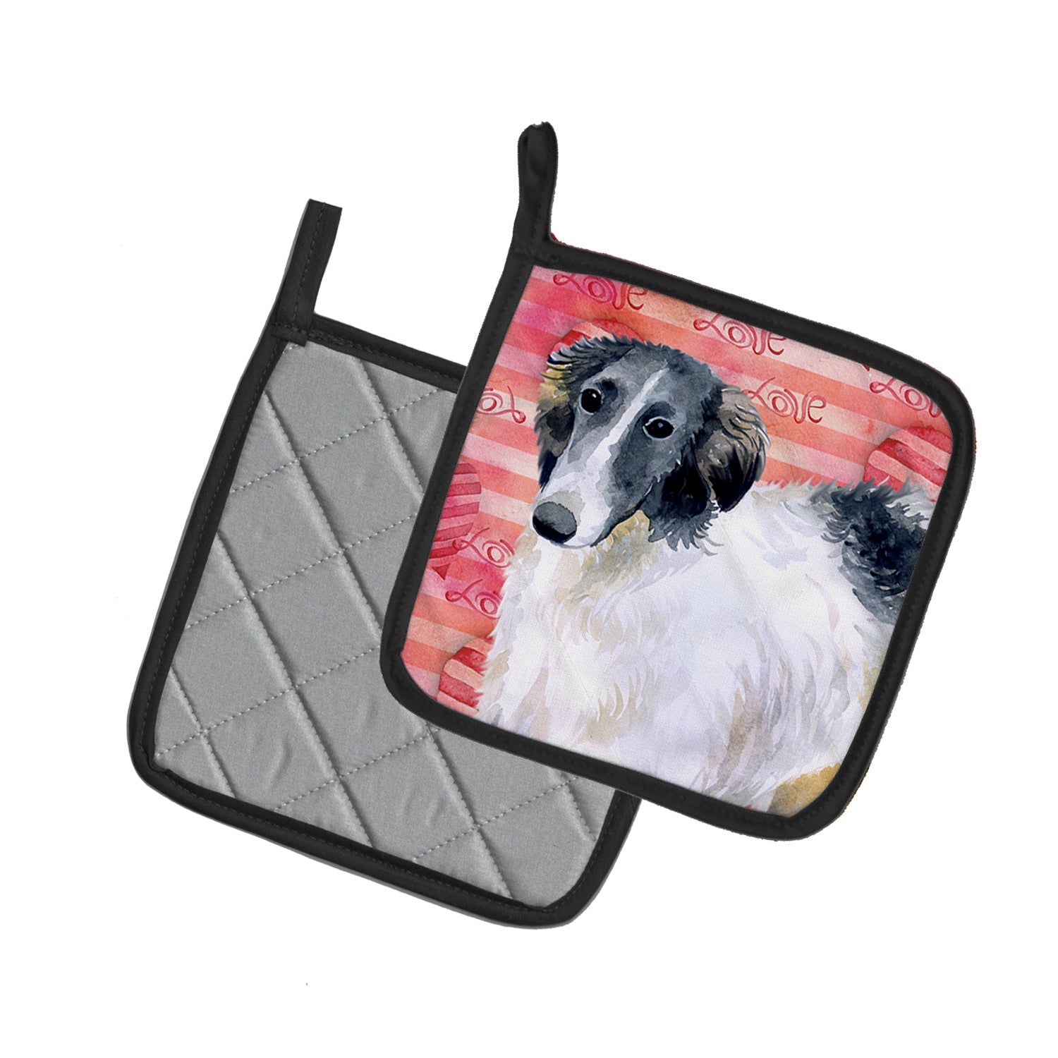 Borzoi Love Pot Holder Set of 2 Heat Resistant Quilted Hot Pads 7.5 x 7.5 Inch, Insulated Kitchen Trivets for Cooking & Baking