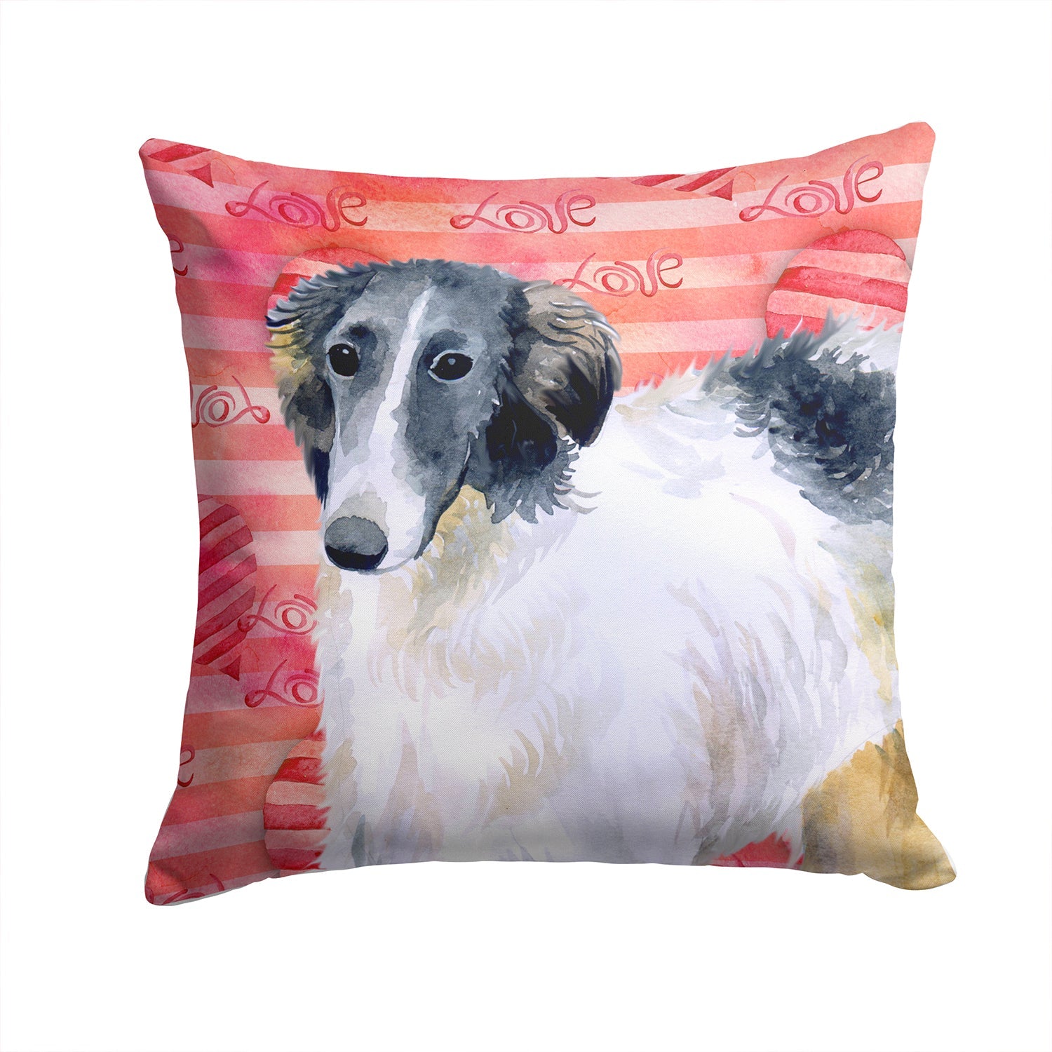 Borzoi Love Decorative Throw Pillow 14x14 Indoor Outdoor Accent Cushion, Fabric Cover with Insert for Sofa, Bed, Porch & Living Room