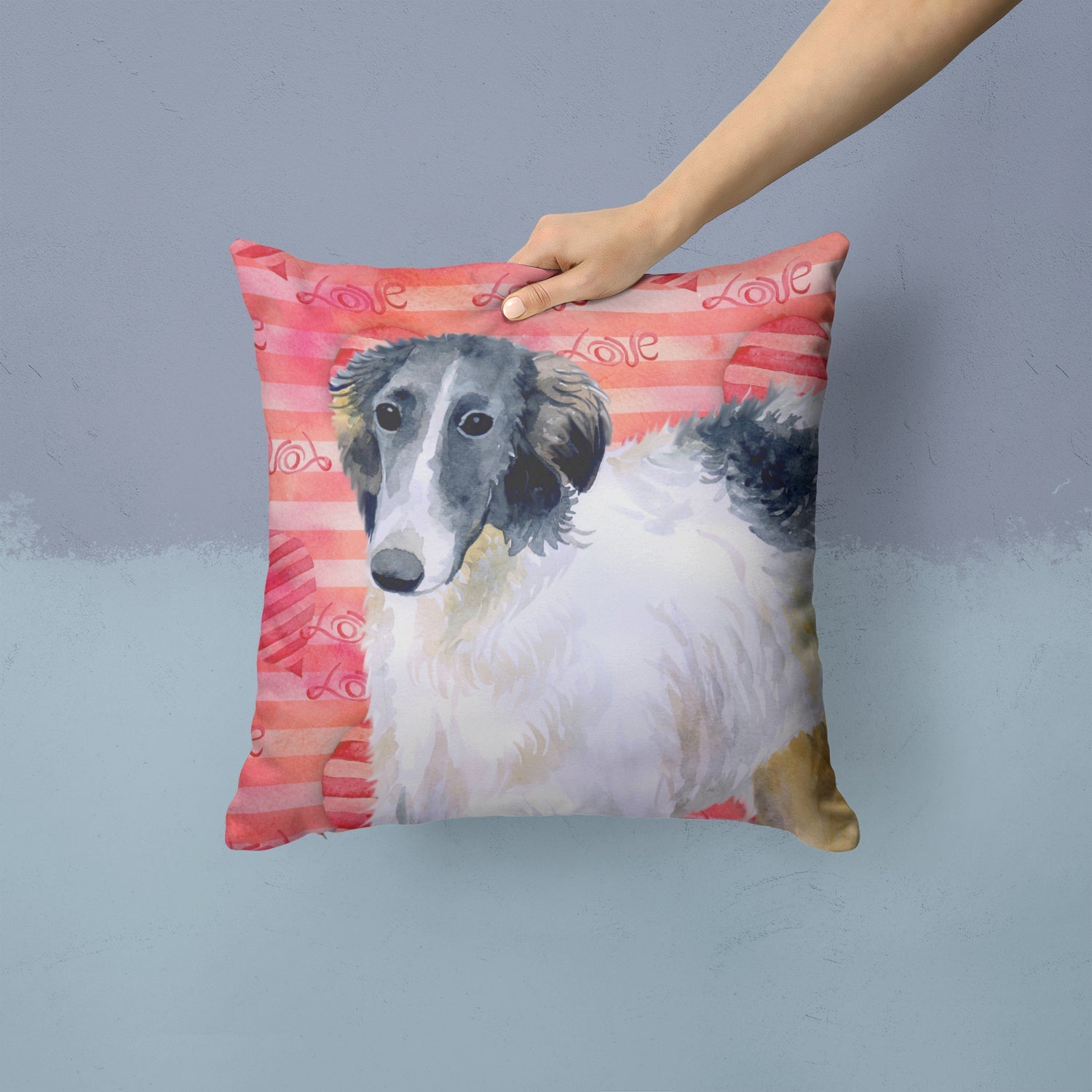 Borzoi Love Decorative Throw Pillow 14x14 Indoor Outdoor Accent Cushion, Fabric Cover with Insert for Sofa, Bed, Porch & Living Room