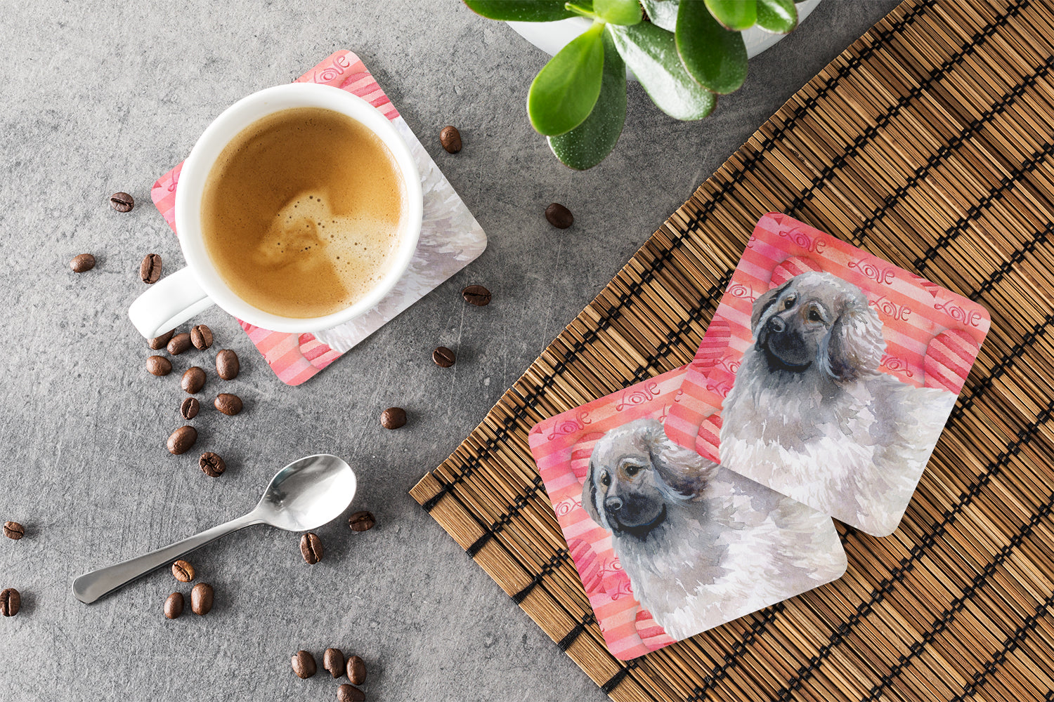 Moscow Watchdog Love Foam Coasters Set of 4 Cup Coasters for Indoor Outdoor, Tabletop Protection, Anti Slip, Mouse pad Material