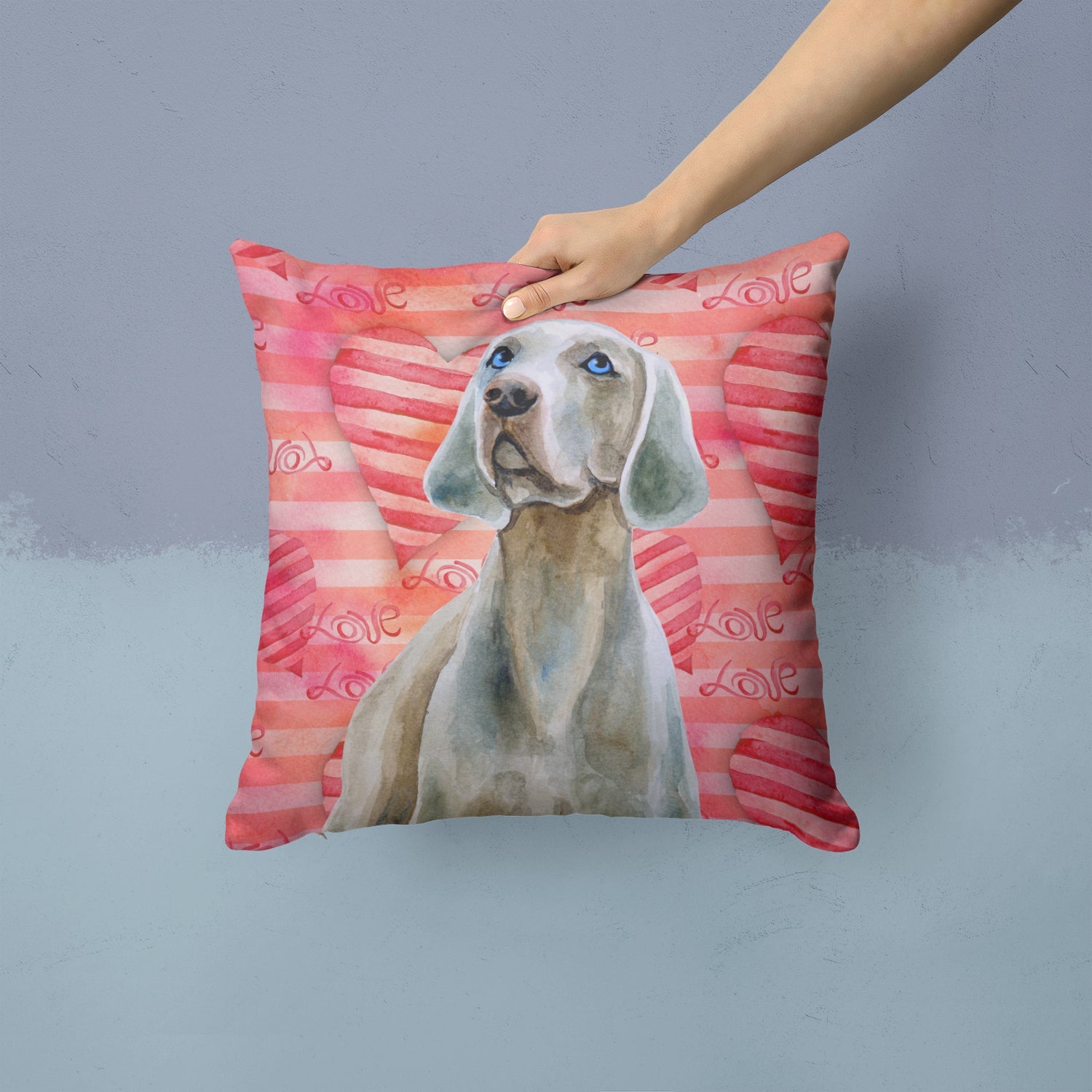Weimaraner Love Decorative Throw Pillow 14x14 Indoor Outdoor Accent Cushion, Fabric Cover with Insert for Sofa, Bed, Porch & Living Room