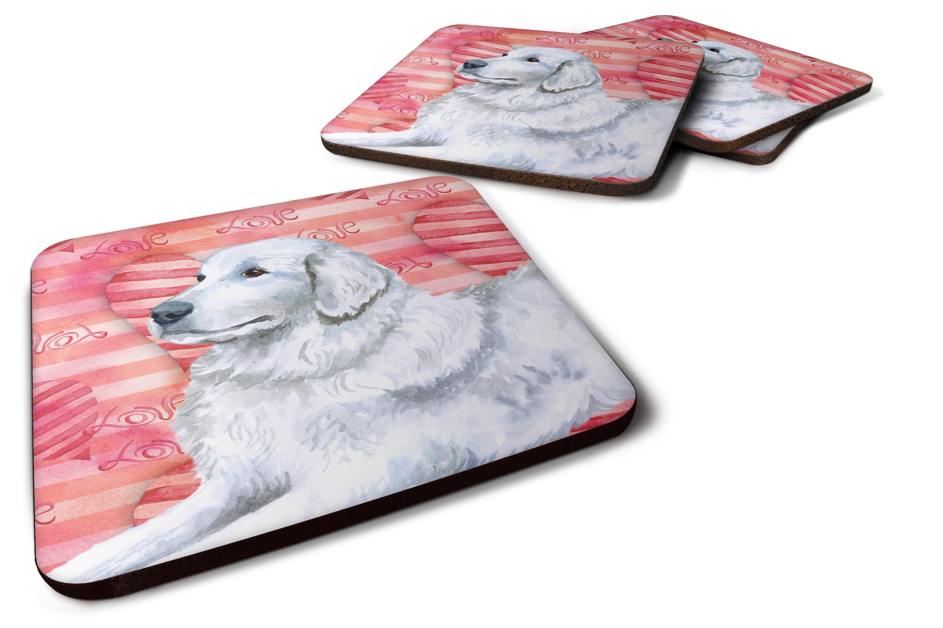 Maremma Sheepdog Love Foam Coasters Set of 4 Cup Coasters for Indoor Outdoor, Tabletop Protection, Anti Slip, Mouse pad Material