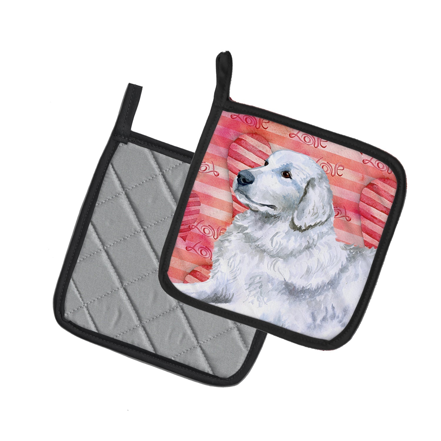 Maremma Sheepdog Love Pot Holder Set of 2 Heat Resistant Quilted Hot Pads 7.5 x 7.5 Inch, Insulated Kitchen Trivets for Cooking & Baking