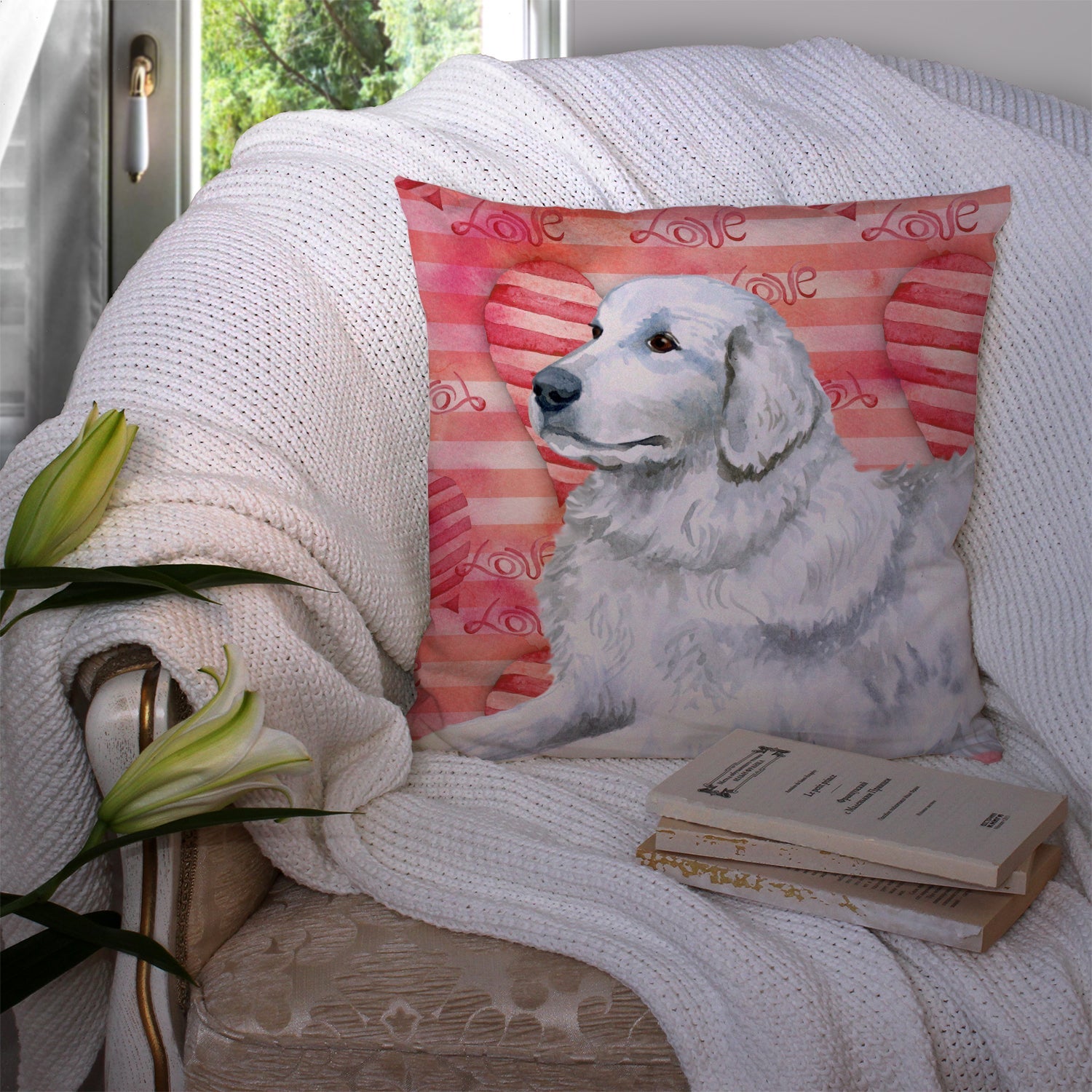 Maremma Sheepdog Love Decorative Throw Pillow 14x14 Indoor Outdoor Accent Cushion, Fabric Cover with Insert for Sofa, Bed, Porch & Living Room