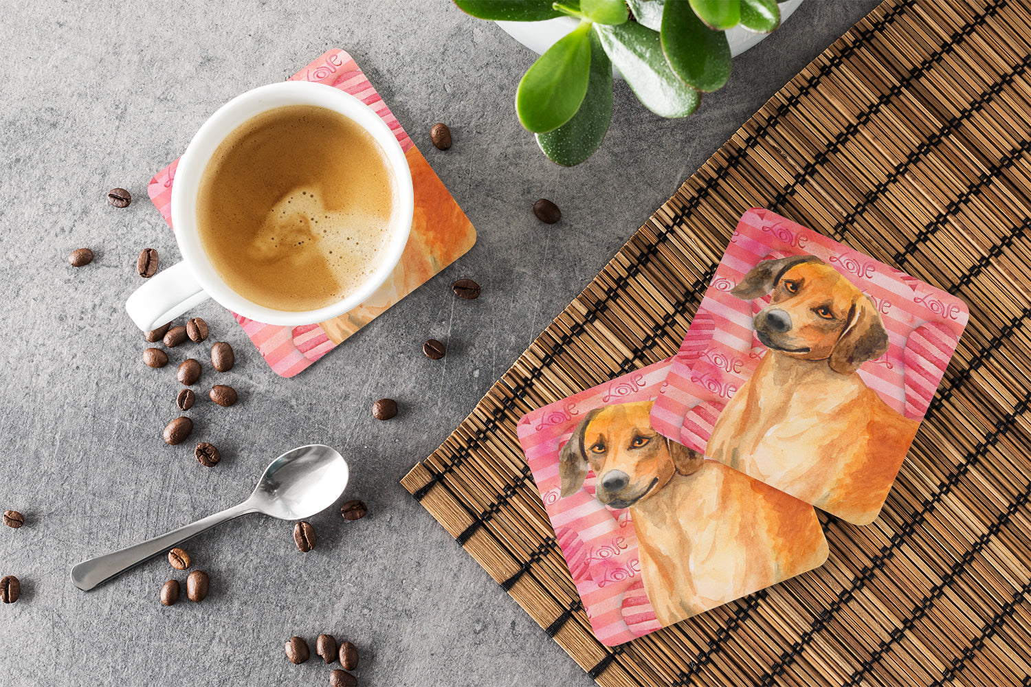 Rhodesian Ridgeback Love Foam Coasters Set of 4 Cup Coasters for Indoor Outdoor, Tabletop Protection, Anti Slip, Mouse pad Material