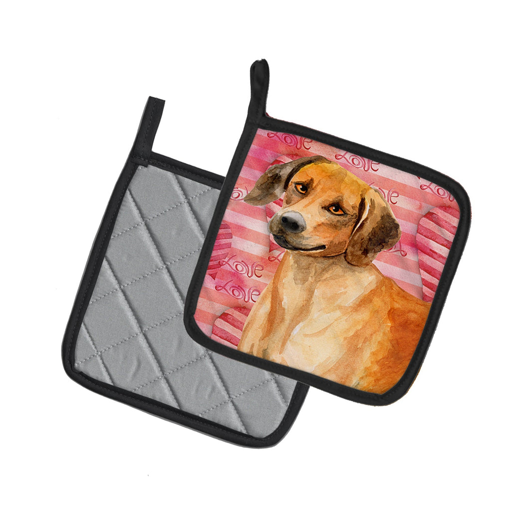 Rhodesian Ridgeback Love Pot Holder Set of 2 Heat Resistant Quilted Hot Pads 7.5 x 7.5 Inch, Insulated Kitchen Trivets for Cooking & Baking