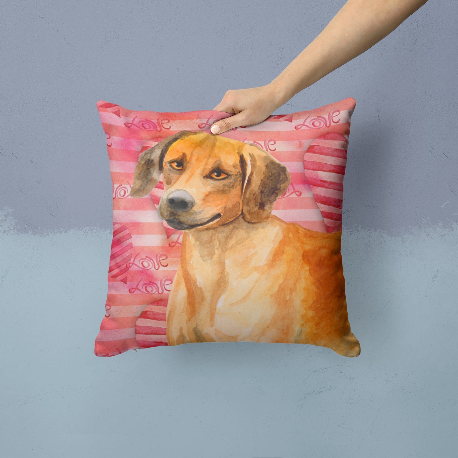 Rhodesian Ridgeback Love Decorative Throw Pillow 14x14 Indoor Outdoor Accent Cushion, Fabric Cover with Insert for Sofa, Bed, Porch & Living Room