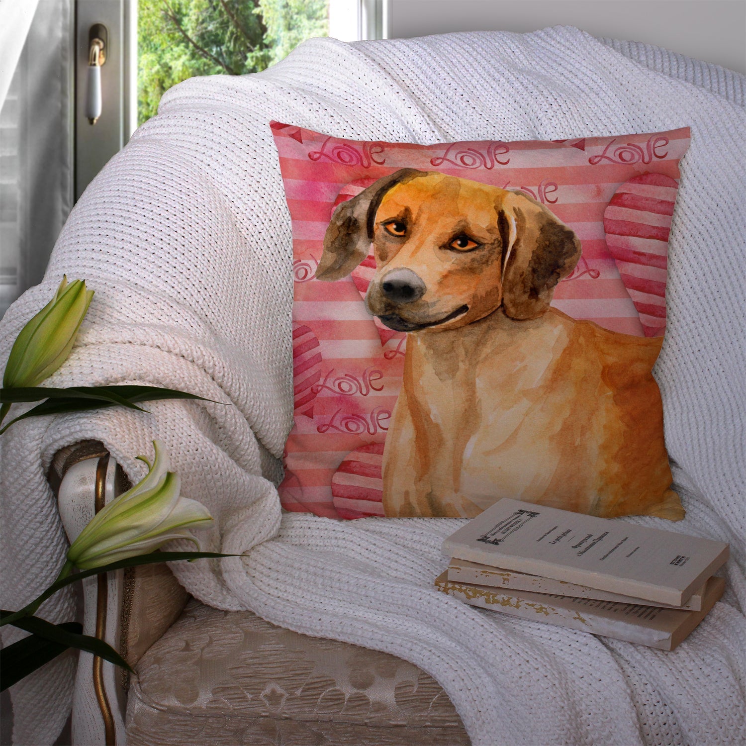 Rhodesian Ridgeback Love Decorative Throw Pillow 14x14 Indoor Outdoor Accent Cushion, Fabric Cover with Insert for Sofa, Bed, Porch & Living Room
