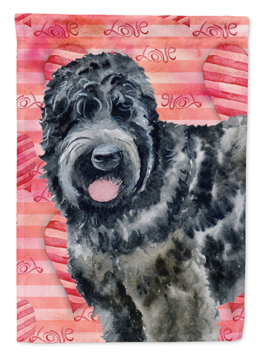 Black Russian Terrier Love House Flag 28x40 Porch Sleeve Pole Decorative Outside Yard Banner Artwork Wall Hanging, Polyester